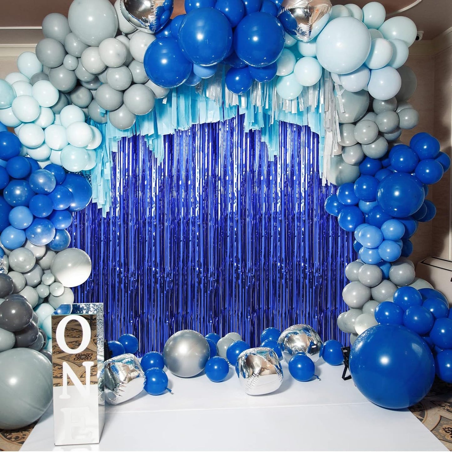 Crosize 4 Pack 3.3 x 9.9 ft Dark Blue Foil Fringe Curtains Party Decorations, Blue Tinsel Curtain Backdrop for Parties, Door Streamers, Glitter Streamer Fringe Backdrop for Birthday Decoration