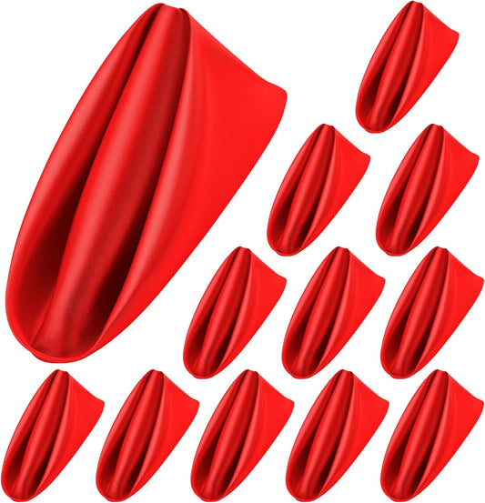 ANECO 12 Pieces Satin Napkins Soft Dinner Napkins Square Table Napkins 17 x 17 Inches for Restaurant Weddings Party Dinner Decoration (Red)