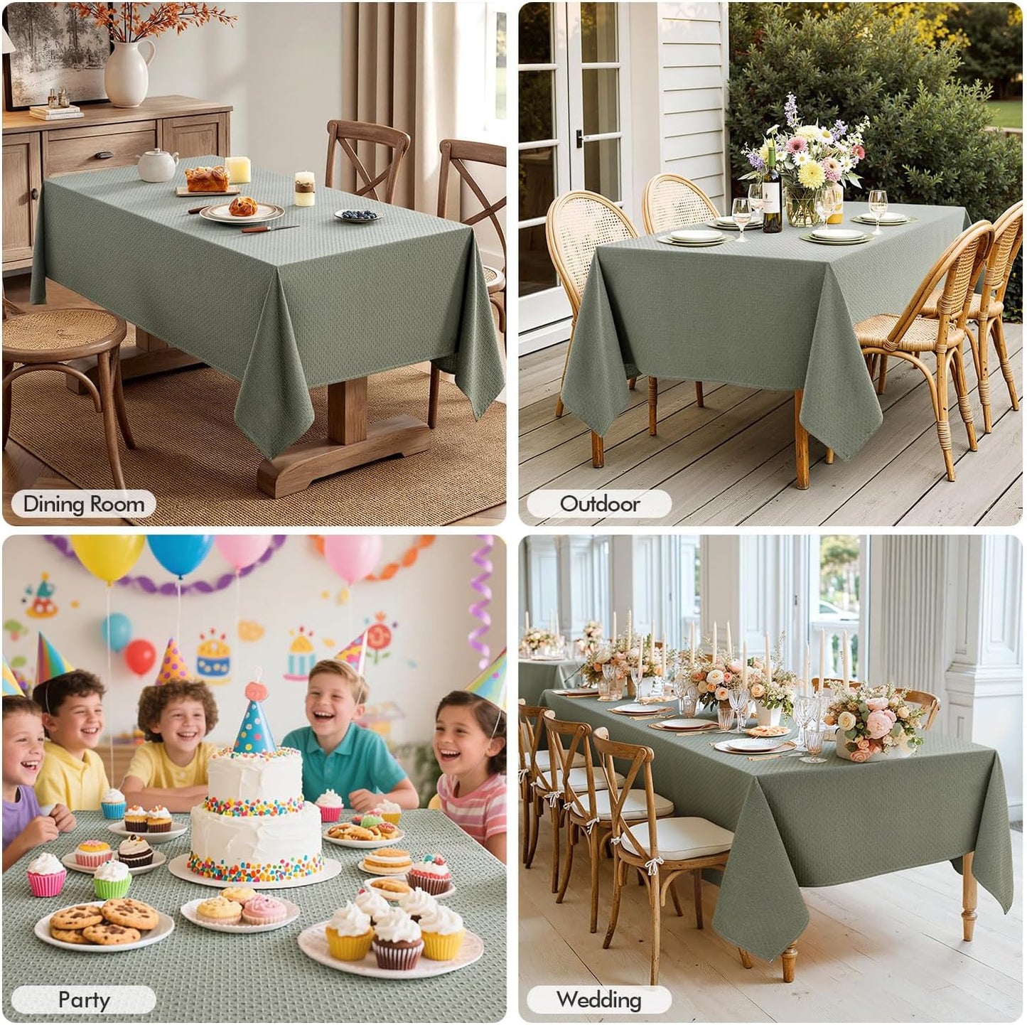 MIULEE Olive Green Linen Cottton Table Cloth Rectangle Tablecloth Waterproof Spillproof Cross-Star Textured Table Cltoth Decorative Farmhouse Style for Dining Party Weddings 52x70 Inch