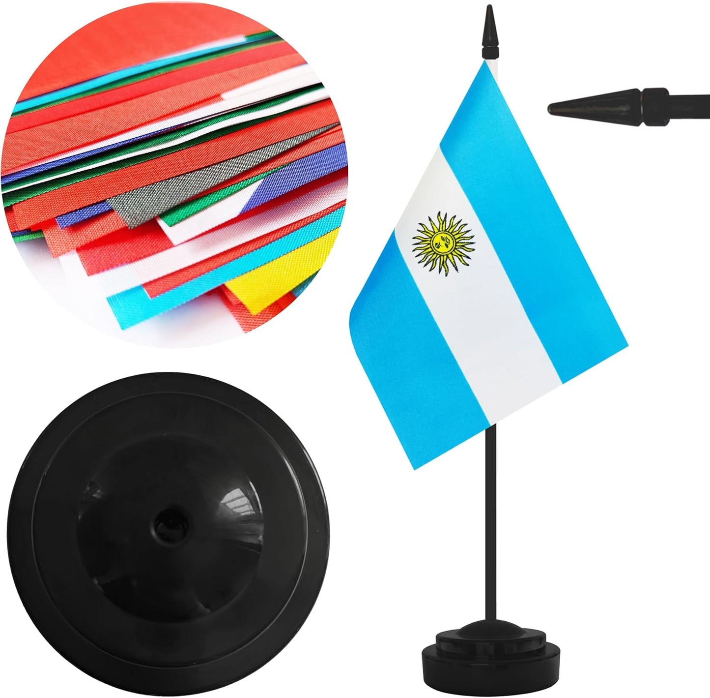 12 Pack Argentina Desk Flags, Argentine Desktop Flag, Small Miniature Office Flags with 12" Black Pole and Black Base, Offices, Classroom, Home, Festival Decoration (Argentina)