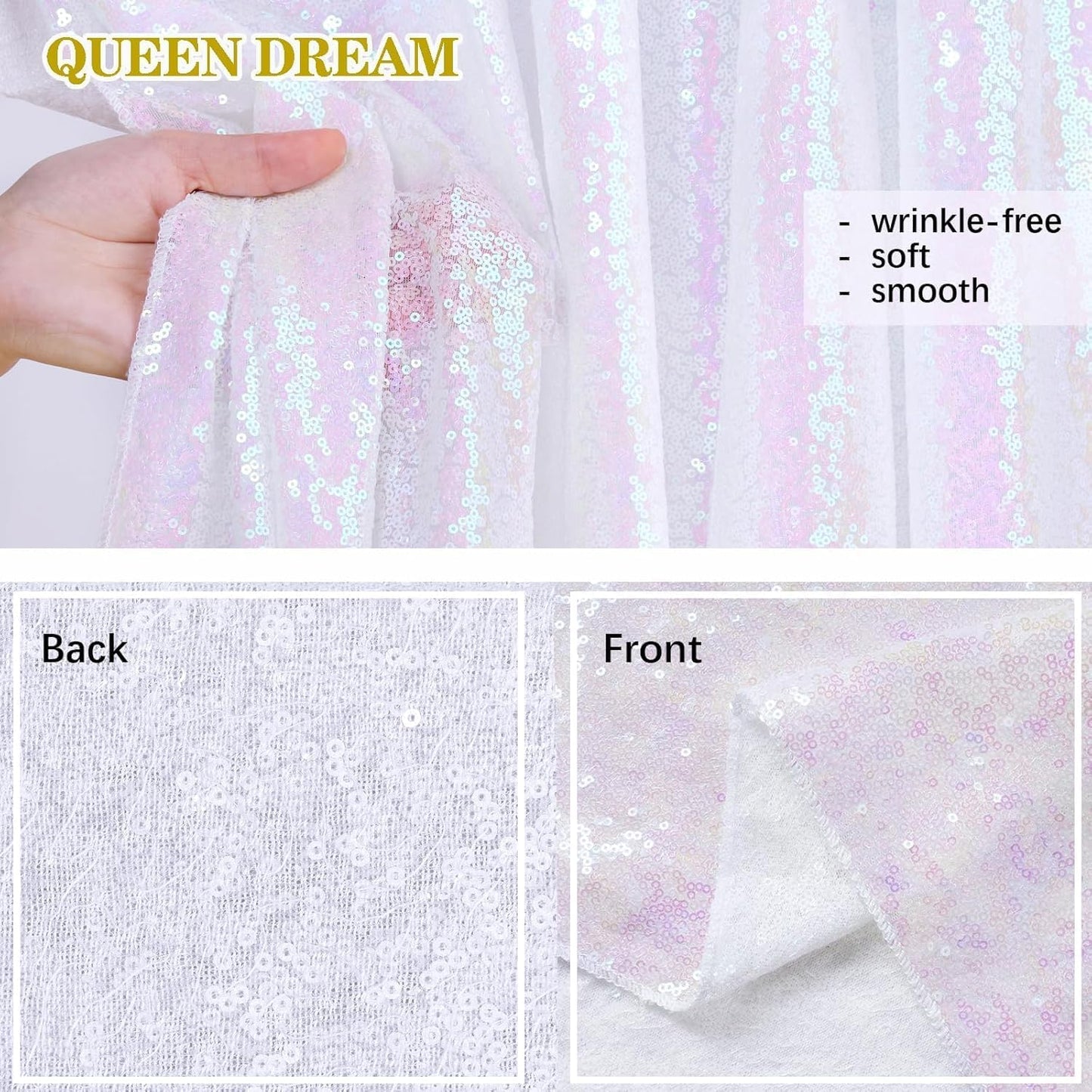 White Iridescent Sequin Curtains 10ftx10ft Photo Booths Backdrop for Birthdays Mermaid Party Wall Decorations