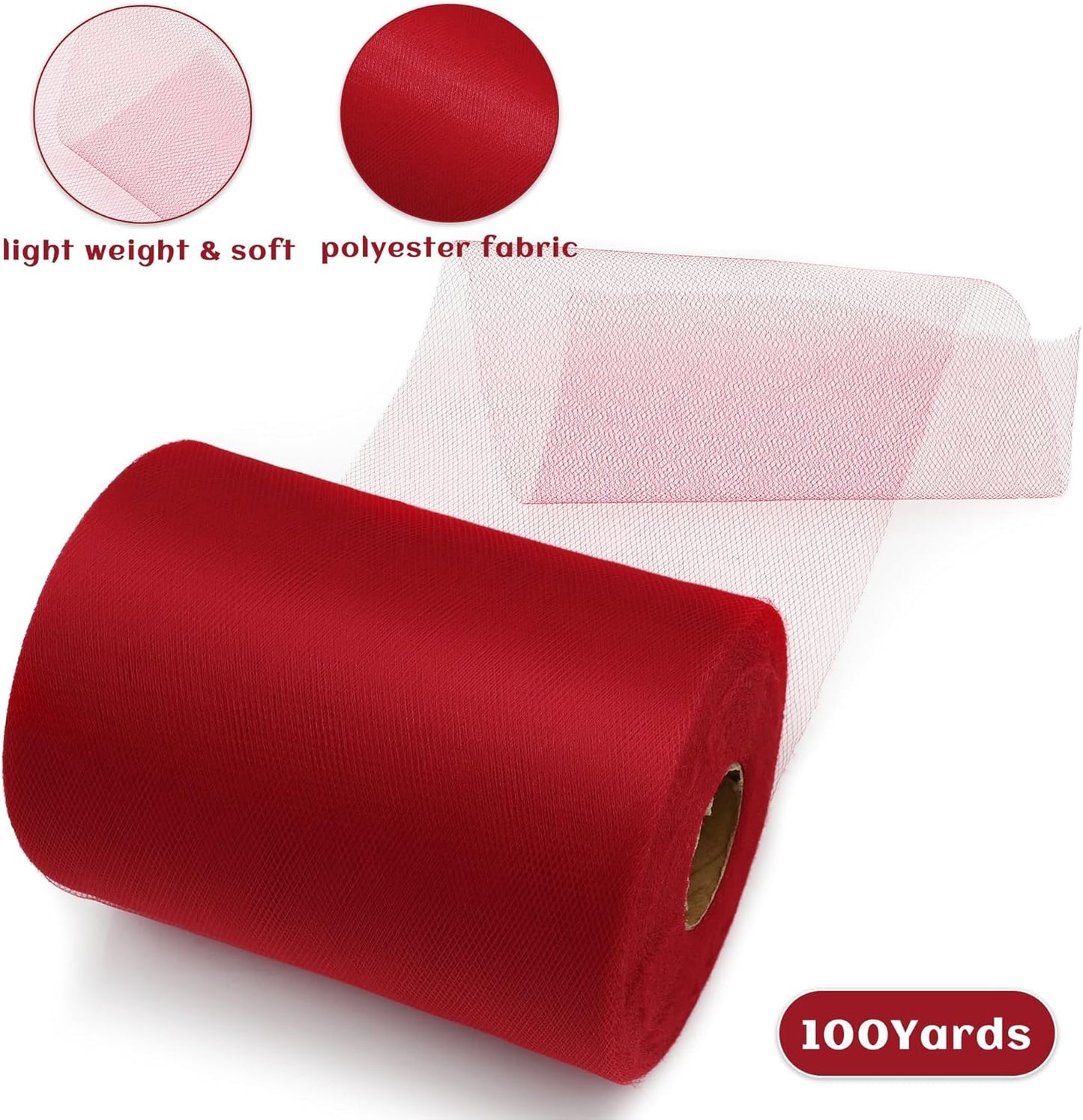 6 Inch × 100 Yards(300 Feet) Tulle Mesh Ribbon Red Tulle Fabric Ribbon Roll Netting Spool for Tutu Skirt DIY Craft Wedding Decor Party Gift Wrapping Ornaments