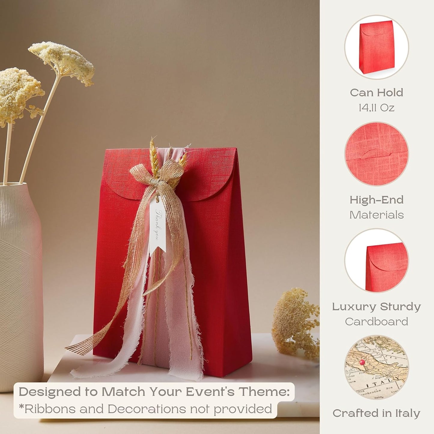 Boxes Craftory Pack of 20 Party Favor Boxes (6.69 x 2.75 x 9.25 inch) - Ideal for Christmas Gift, Graduation and Valentines Day - Red Silk