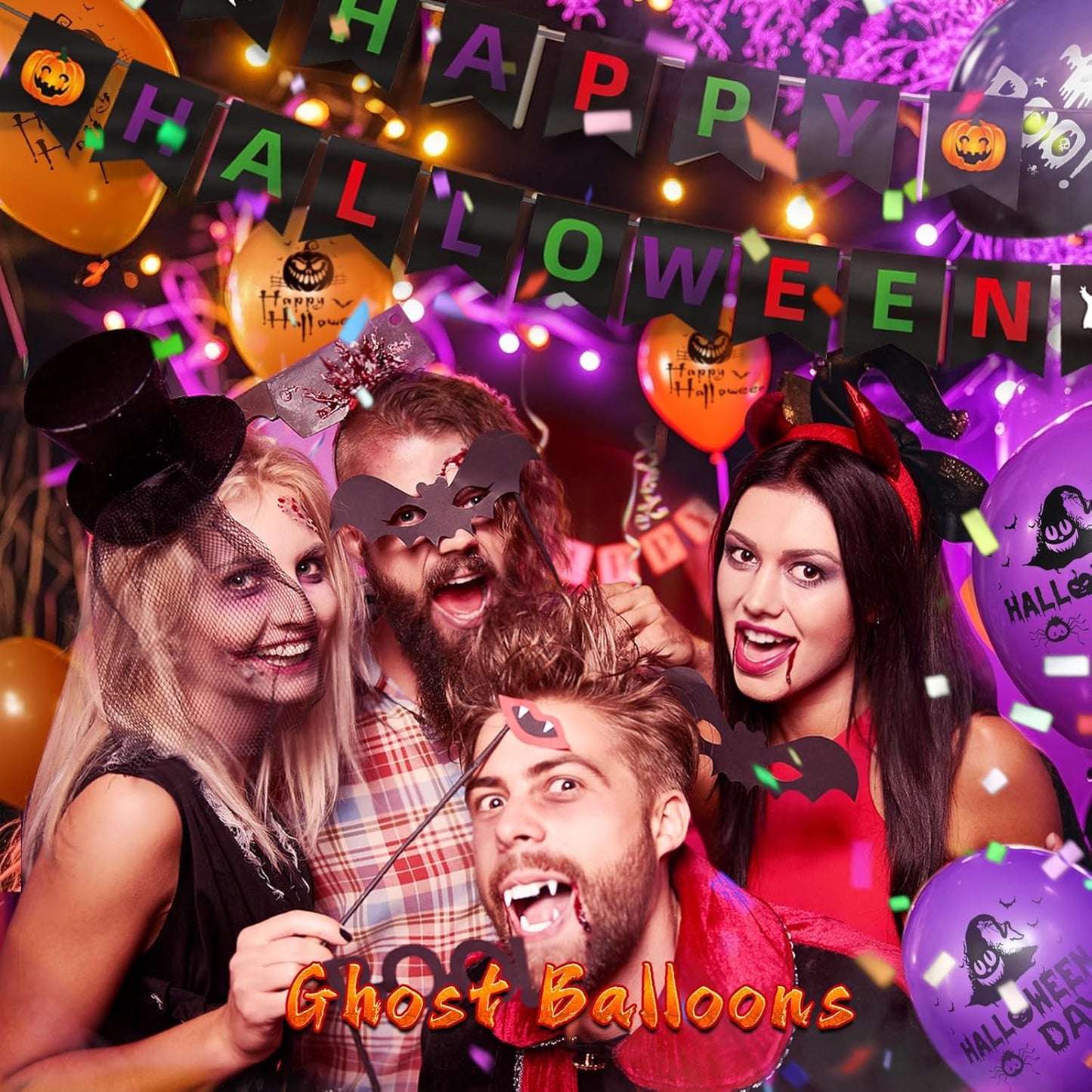 Halloween Party Balloons Kit 60-Pack 12inch Orange Black Purple Halloween Balloons with Ribbons for Party Balloons Decorations Theme Party Background Classroom Indoor and Outdoor Party