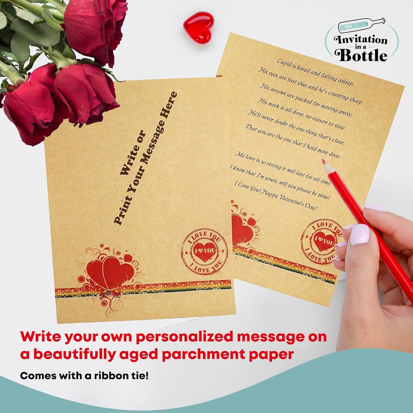 Letter in a Bottle - Valentine's Day, Anniversary or Birthday Gift for Girlfriend, Boyfriend, Fiancée, Husband Or Loving Wife - Seal the Romance Message in the Large Full Wine Size Glass Bottle