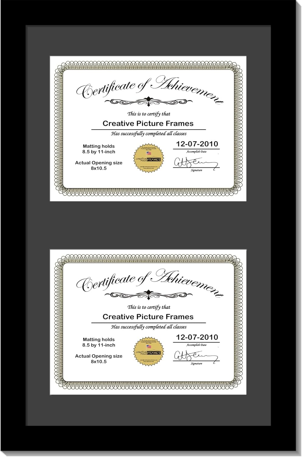 Creative Picture Frames 14X20Bk-B Black Vertical Double Diploma Frame With 2 Opening Black Mat, Holds 2-8.5X11-Inch Documents With Wall Hanger