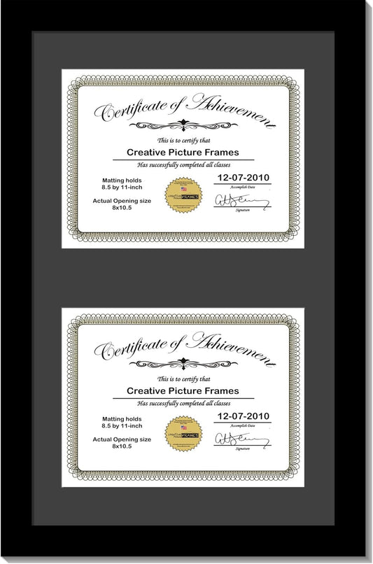 Creative Picture Frames 14X20Bk-B Black Vertical Double Diploma Frame With 2 Opening Black Mat, Holds 2-8.5X11-Inch Documents With Wall Hanger