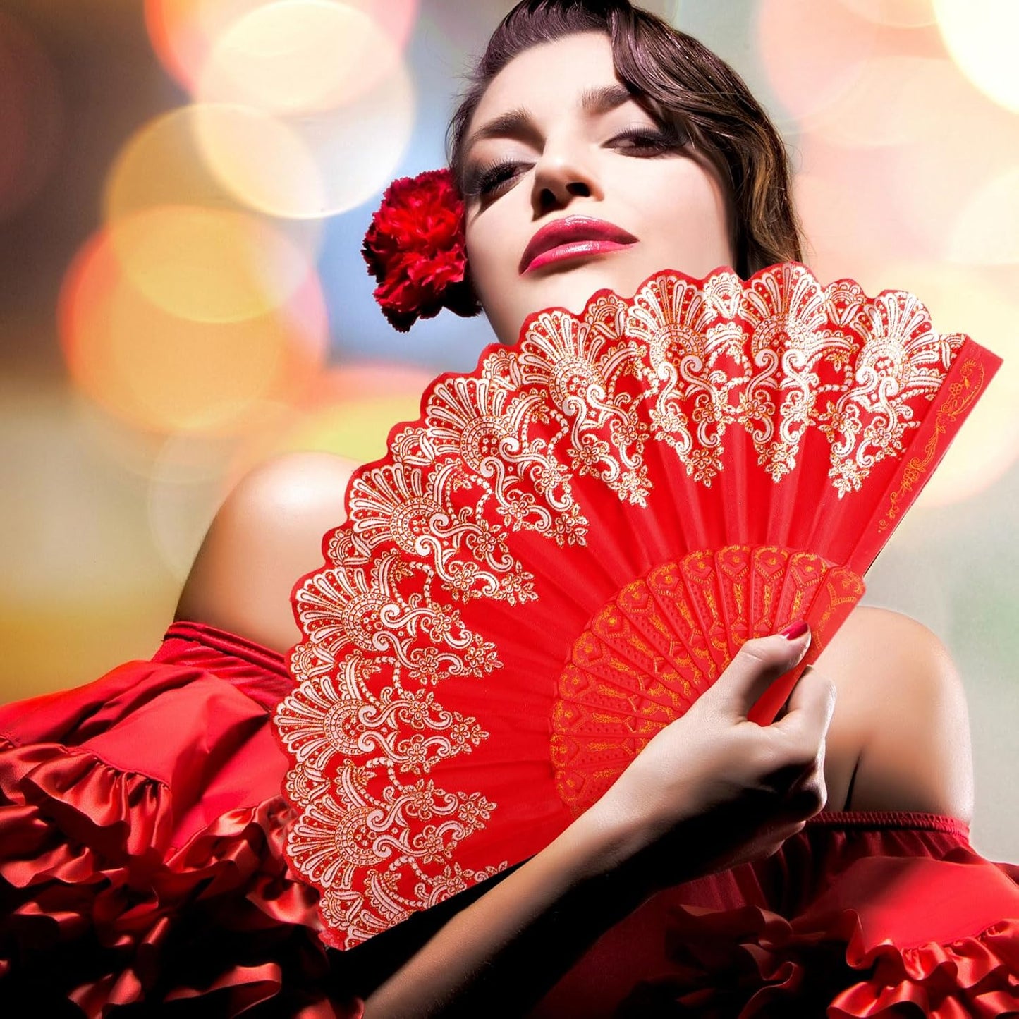 Geetery 30 Pcs Folding Hand Fan for Line Dancing Spanish Boots on The Ground Fans Gifts Bulk Colorful Silk Popping Rave for Women Tea Party Wedding Church Halloween Costume(Embroidery,Elegant Colors)