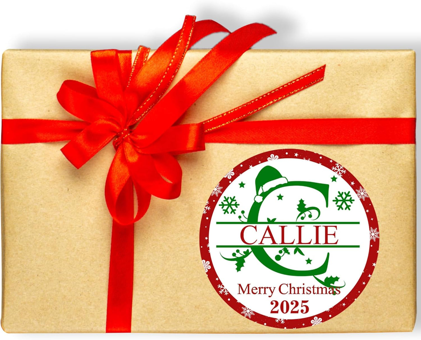 CALLIE Personalized Christmas Stickers with Custom Name, Waterproof Custom Christmas Name Tags Stickers, Peel and Stick Christmas Gift Tags (Christmas Monogram)