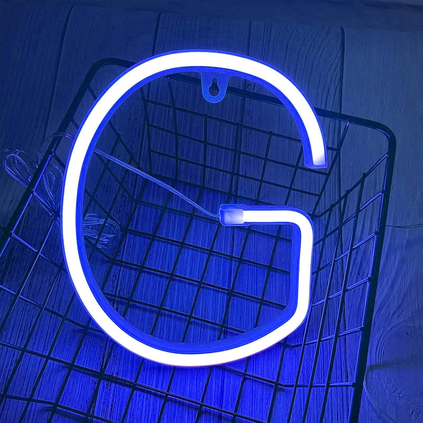 ENUOLI Blue LED Neon Letter Light, USB Batteries Operated Letter Sign for Night Light Lamp Words for Valentines Day, Home, Indoor Wall Decor (G)