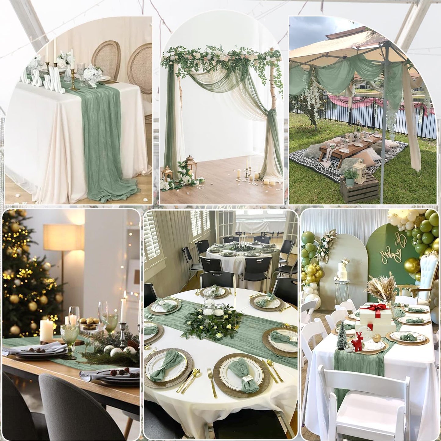 3 Pack Sage Green Cheesecloth Table Runner 10FT 120 Inches Green Gauze Table Runner for Wedding Bridal Shower Baby Shower Fall Thanksgiving Boho Decoration