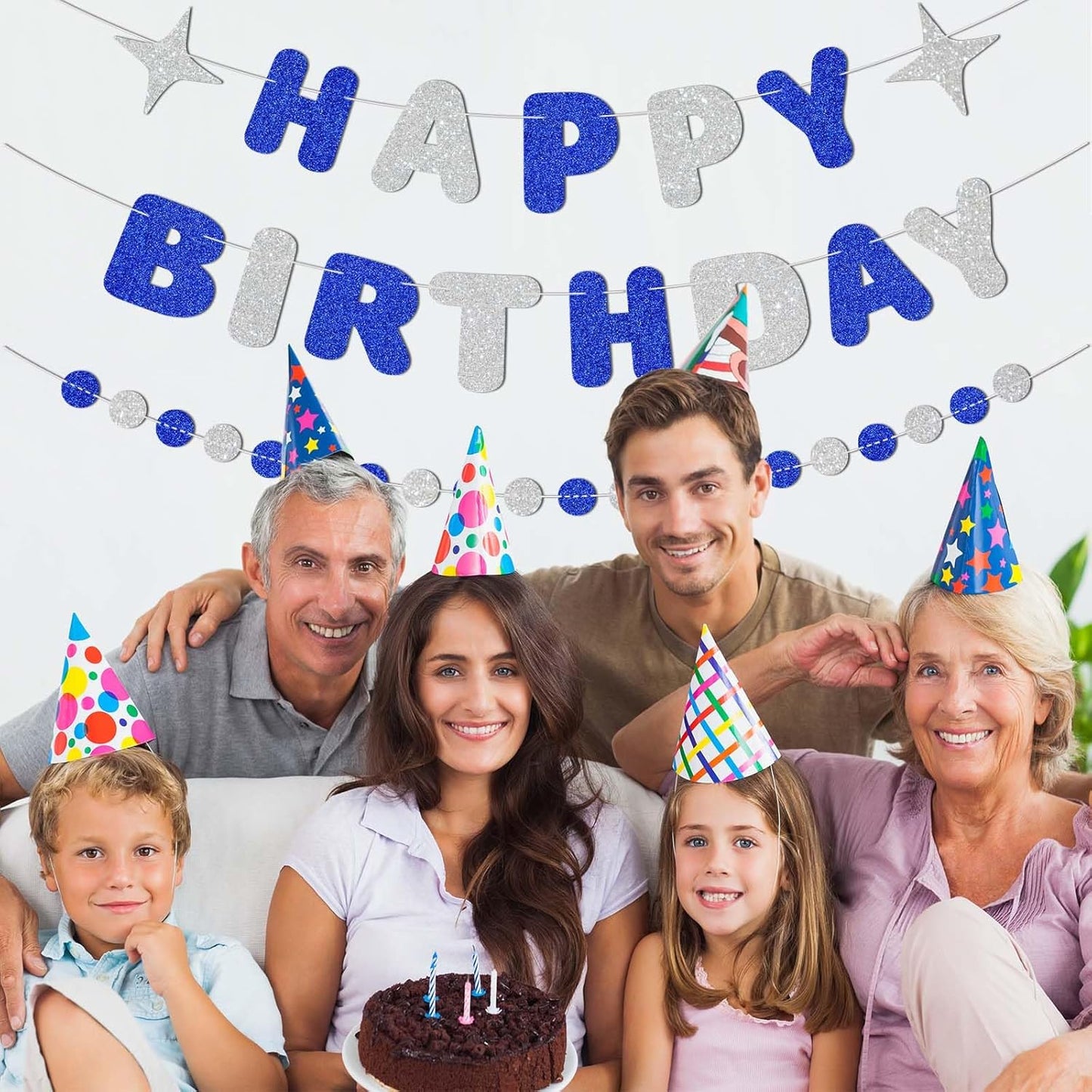 Royal Blue and Silver Happy Birthday Banner-Happy Birthday Decorations for Boys Men,Glitter Garland Sign for 6st 10st 13st 17st Blue Party Decor,Bday Backdrop Supplies