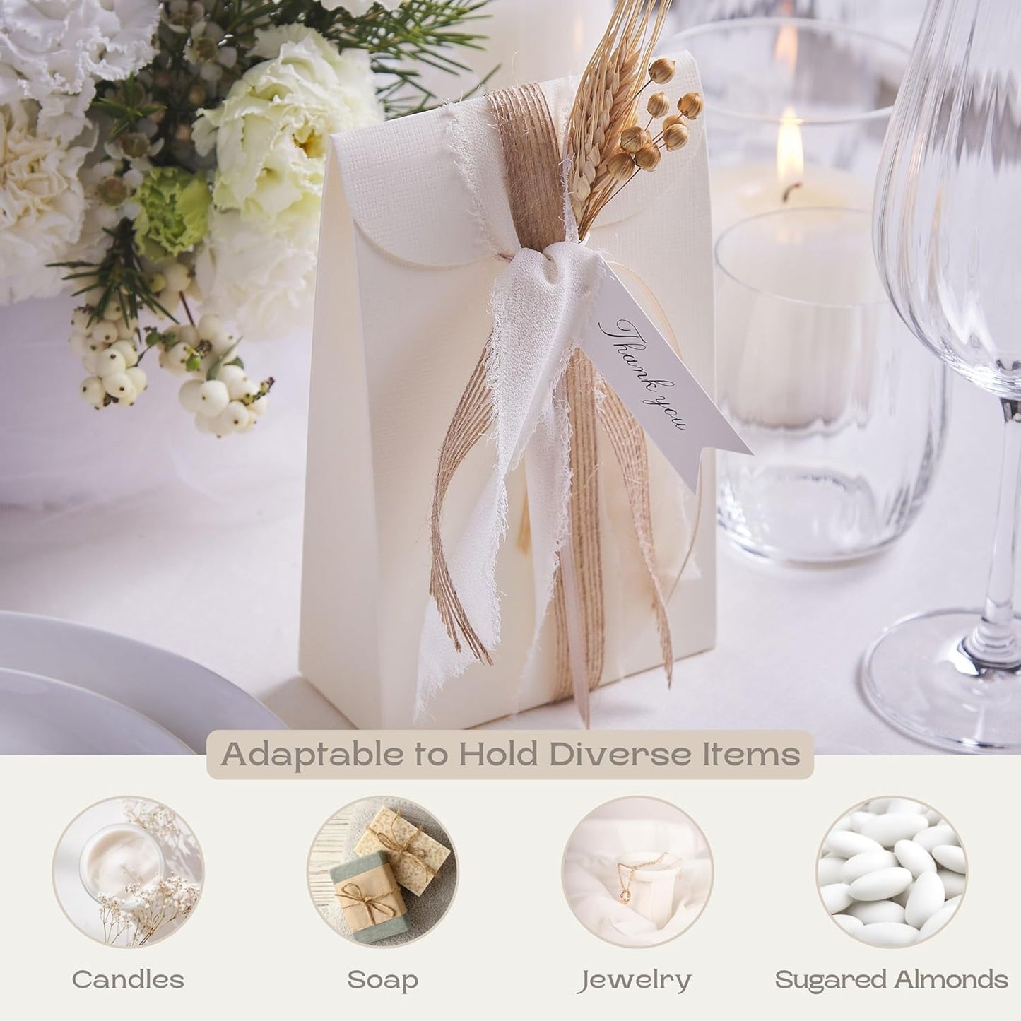 Boxes Craftory Pack of 20 Party Favor Boxes (4.52 x 2.16 x 7 inch) - Ideal for Wedding, Christmas Gift, and Bridal Shower - Light Ivory White Silk