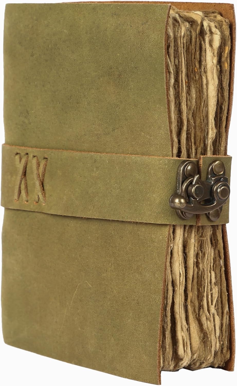 Vintage Leather Journal Handmade Buffalo Non-Refillable Deckle Edge Paper – Leather Bound Journal for Women Men Vintage C-Lock Closure Ideal for Writing & Travel for Artists (Green)
