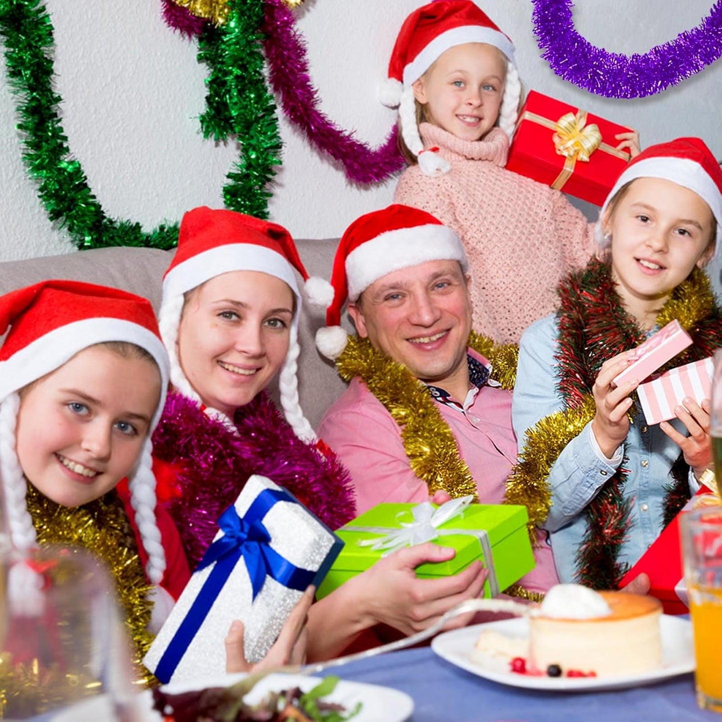 50 Feet Purple Christmas Tinsel Garland, Metallic Foil Twist Banner Wall Hanging Tinsel Streamers Backdrop for Parade Floats, Christmas, Mother's Day, Birthday Party Decorations(2in x 50ft)