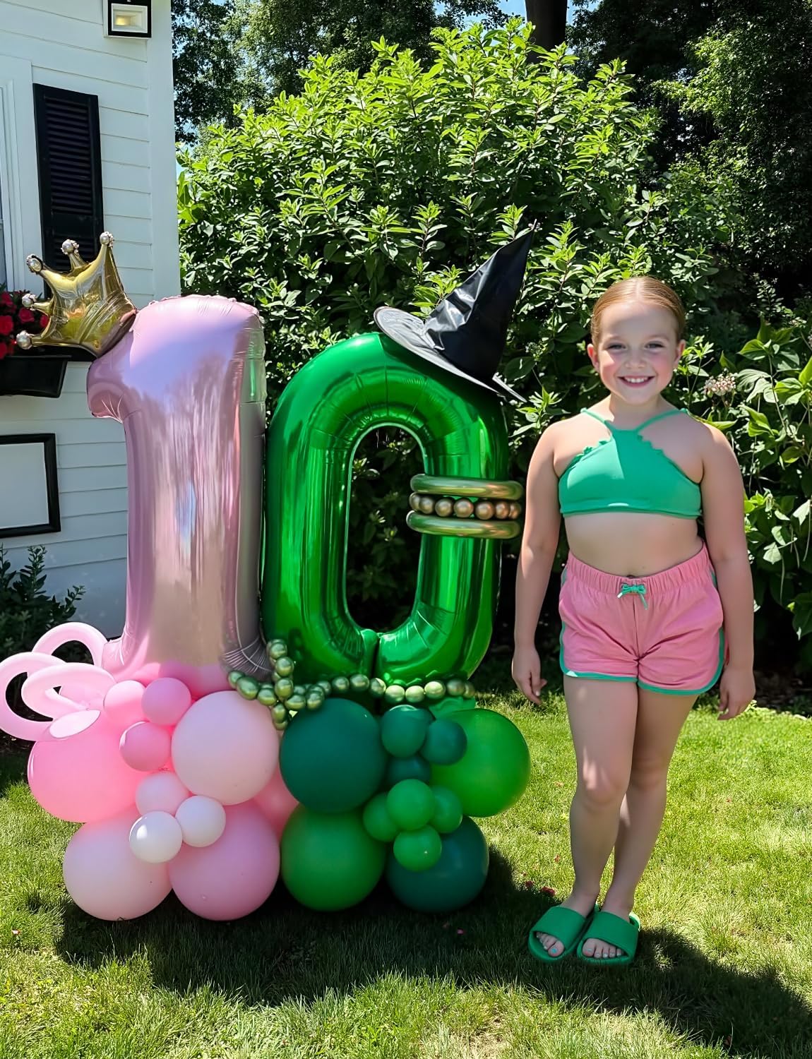 Pink and Green Balloons - Latex Balloons 12 Inch Dark Pink Balloon Green Party Balloon for Girl Princess Birthday Wedding Baby Shower Witch Themed Party Decorations, 50 Pcs