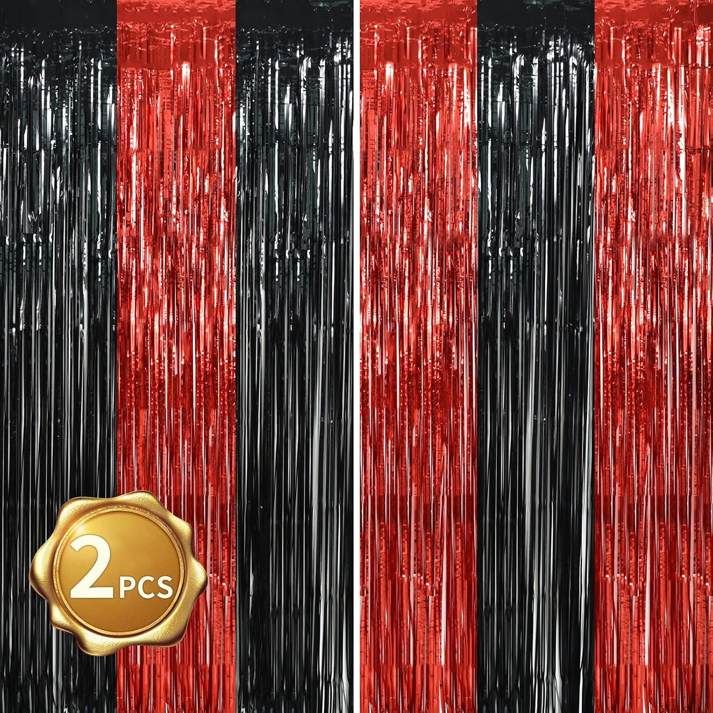 BEISHIDA 2 Pcs Red and Black Door Streamers Foil Curtain Red and Black Party Decoration Backdrop for Casino Theme Scream Party Graduation Birthday Party Decorations (3.28 ft x 6.56 ft)
