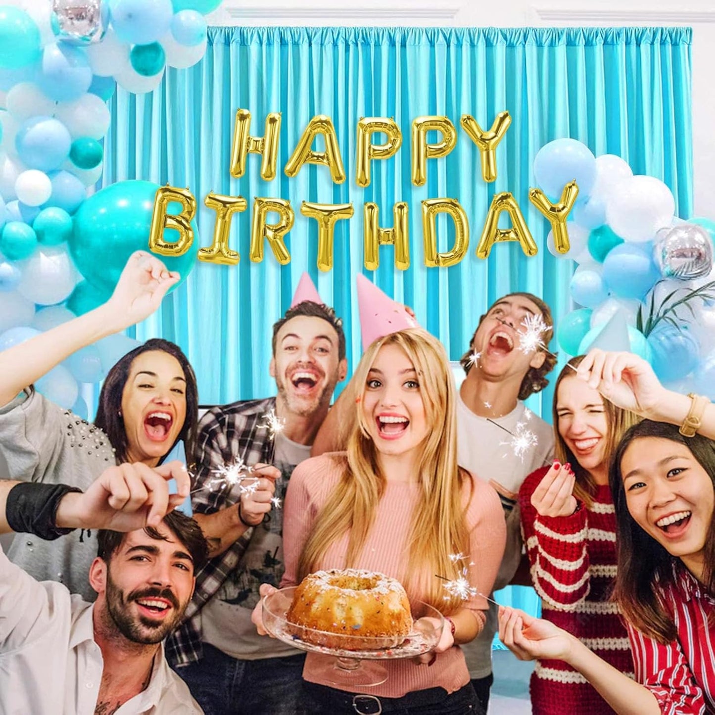 10 x 7 Feet Sky Blue Backdrop Curtain for Partie, Background Curtains for Photoshoot, Birthday, Wedding, Halloween, Thanksgiving, Christmas, New Year Party Decorations 5Ft x 7Ft, 2 Panels