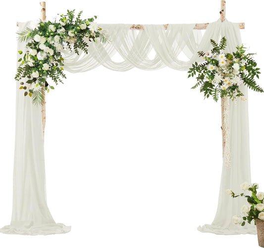 VACVELT Wedding Arch Draping Fabric, Ivory Chiffon, 2 Panels Sheer Drapes, 30 Inch x 20ft Chiffon Backdrop Curtain, Outdoor Sheer Drapery for Ceremony Party Ceiling