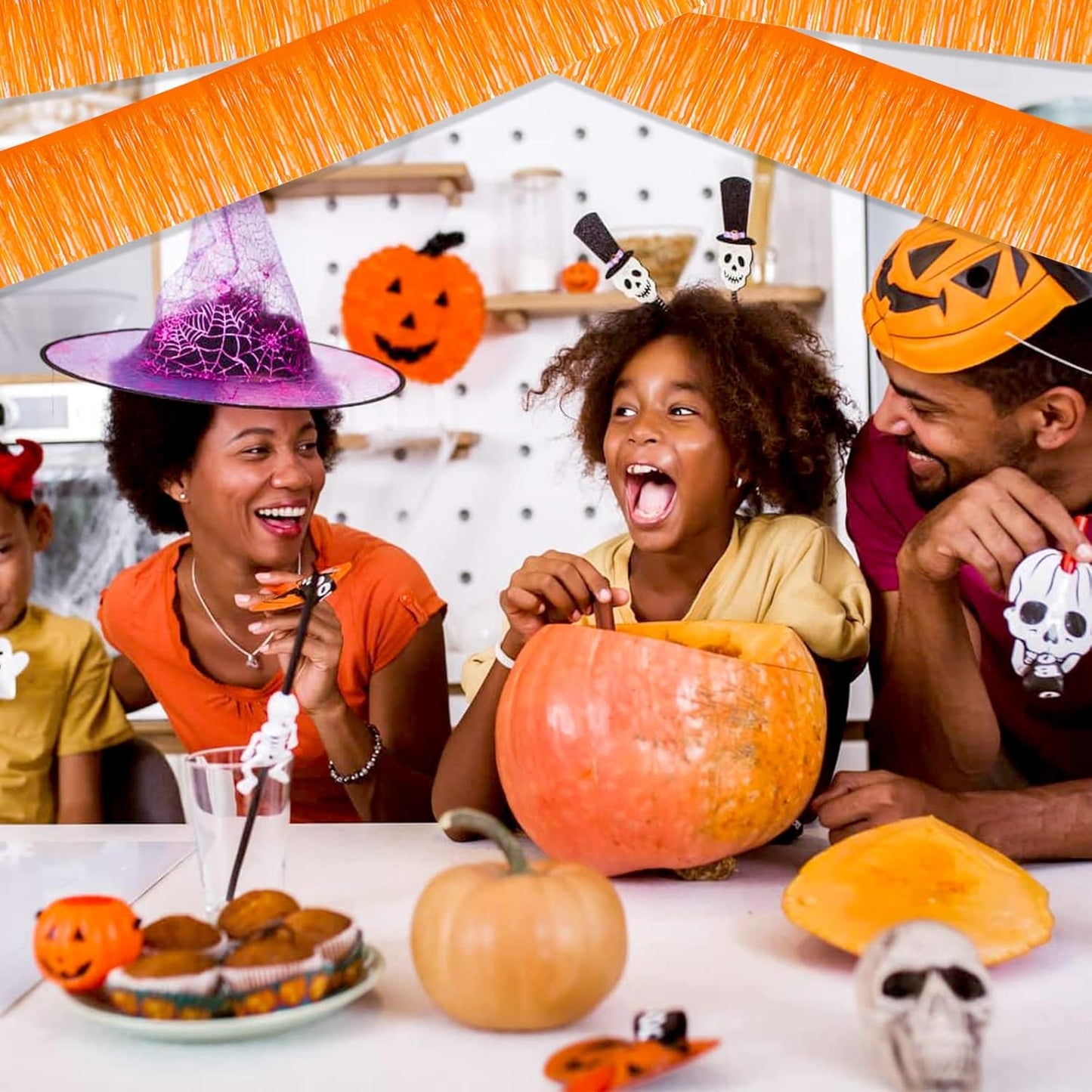 6 Pack 10 Feet Foil Fringe Garland Metallic Tinsel Streamers Banner Wall Hanging Backdrop Banner for Parade Floats, Thanksgiving, Christmas, Birthday, Halloween Party Decorations(Macaron Orange)