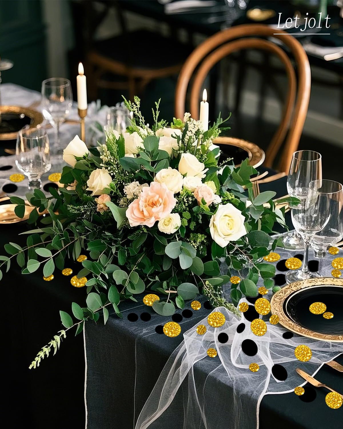Golden Black Confetti Glitter Golden Scatter Table Decoration Surprise Paper Craft Birthday Party Anniversary Supplies Bridal Baby Shower Party Wedding Gift Circle Dots Decor 100 Pcs