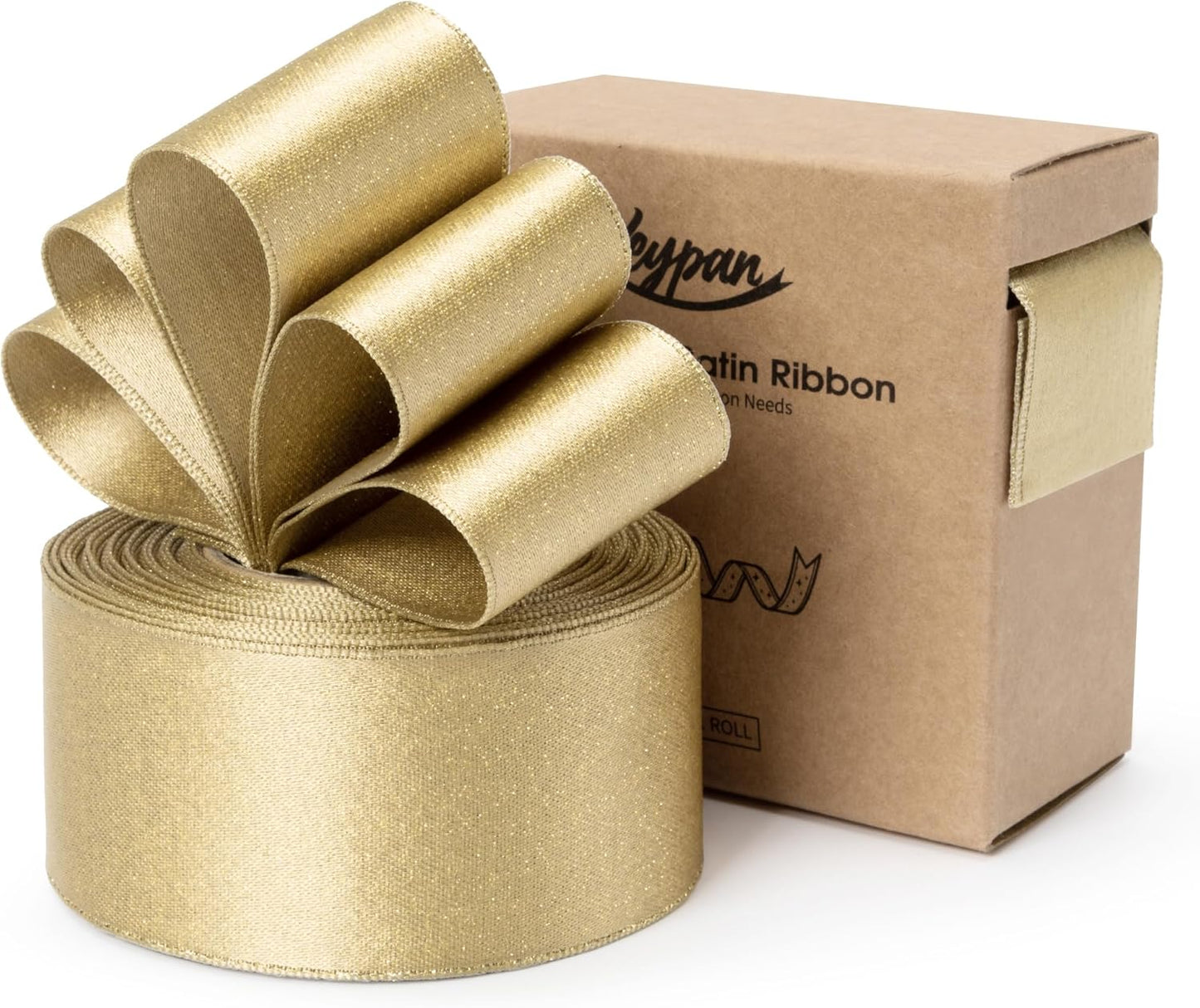 Gold Satin Wired Ribbon 1-1/2 Inch Double-Faced Glitter Ribbons for Wreath, Christmas Tree Decoration, Gift Wrapping, Home Decor 10 Yards