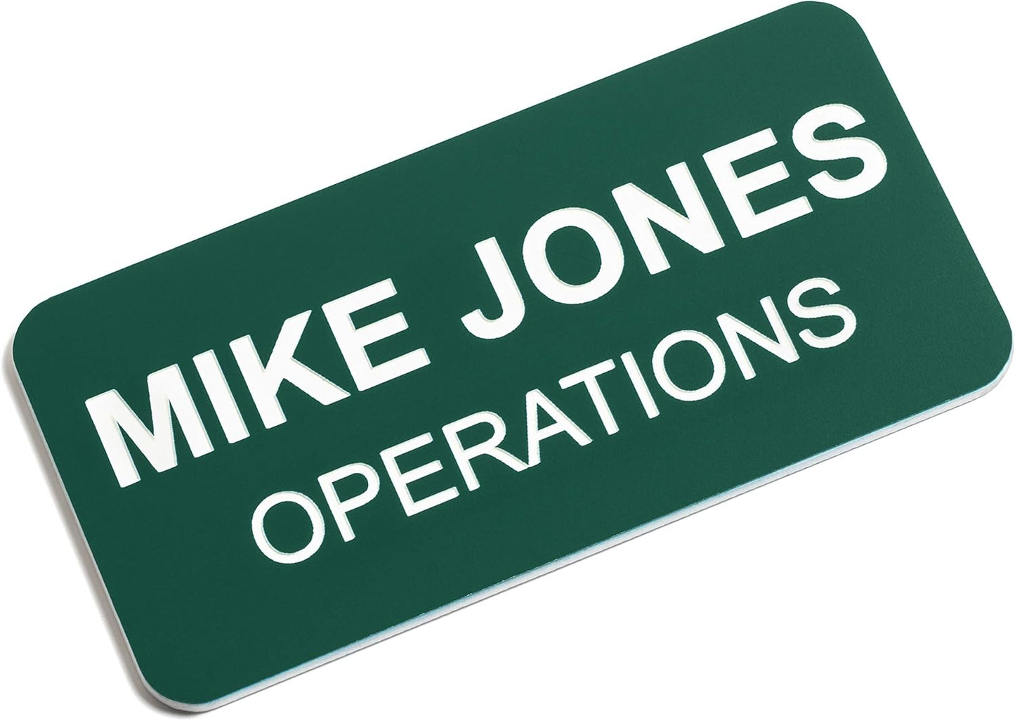 Custom Engraved Name Tag Badges – Personalized Identification with Pin or Magnetic Backing, 1.5 Inches x 3 Inches, Pine Green/White