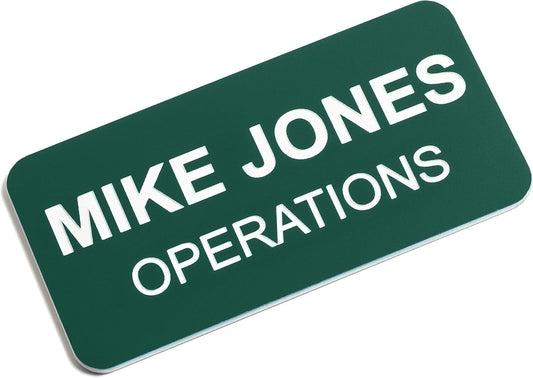 Custom Engraved Name Tag Badges – Personalized Identification with Pin or Magnetic Backing, 1.5 Inches x 3 Inches, Pine Green/White