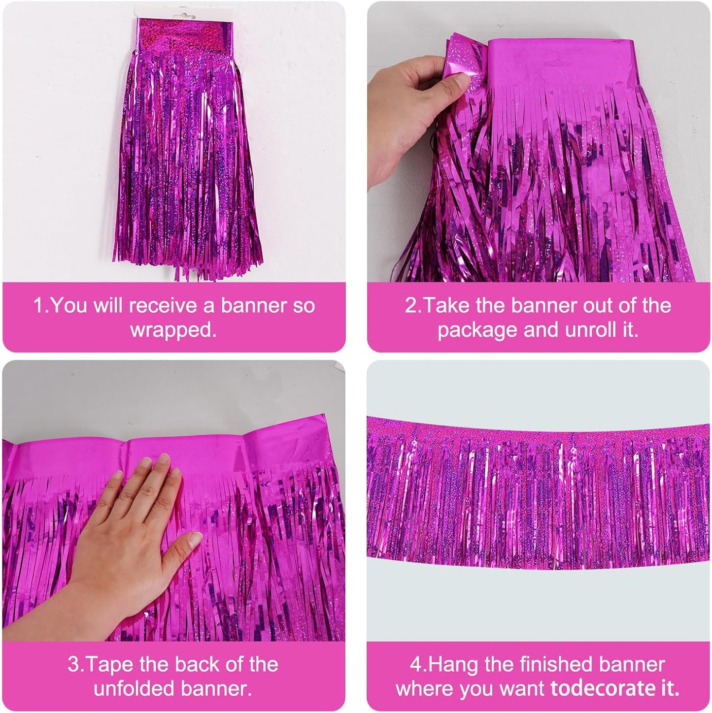 BEISHIDA 3 Packs Metallic Foil Fringe Garland Laser Rose Red Wall Hanging Tinsel Fringe Banners for Car Floats Bridal Shower Wedding Birthday Easter Graduation Holiday Party Decoration(30 Feet)