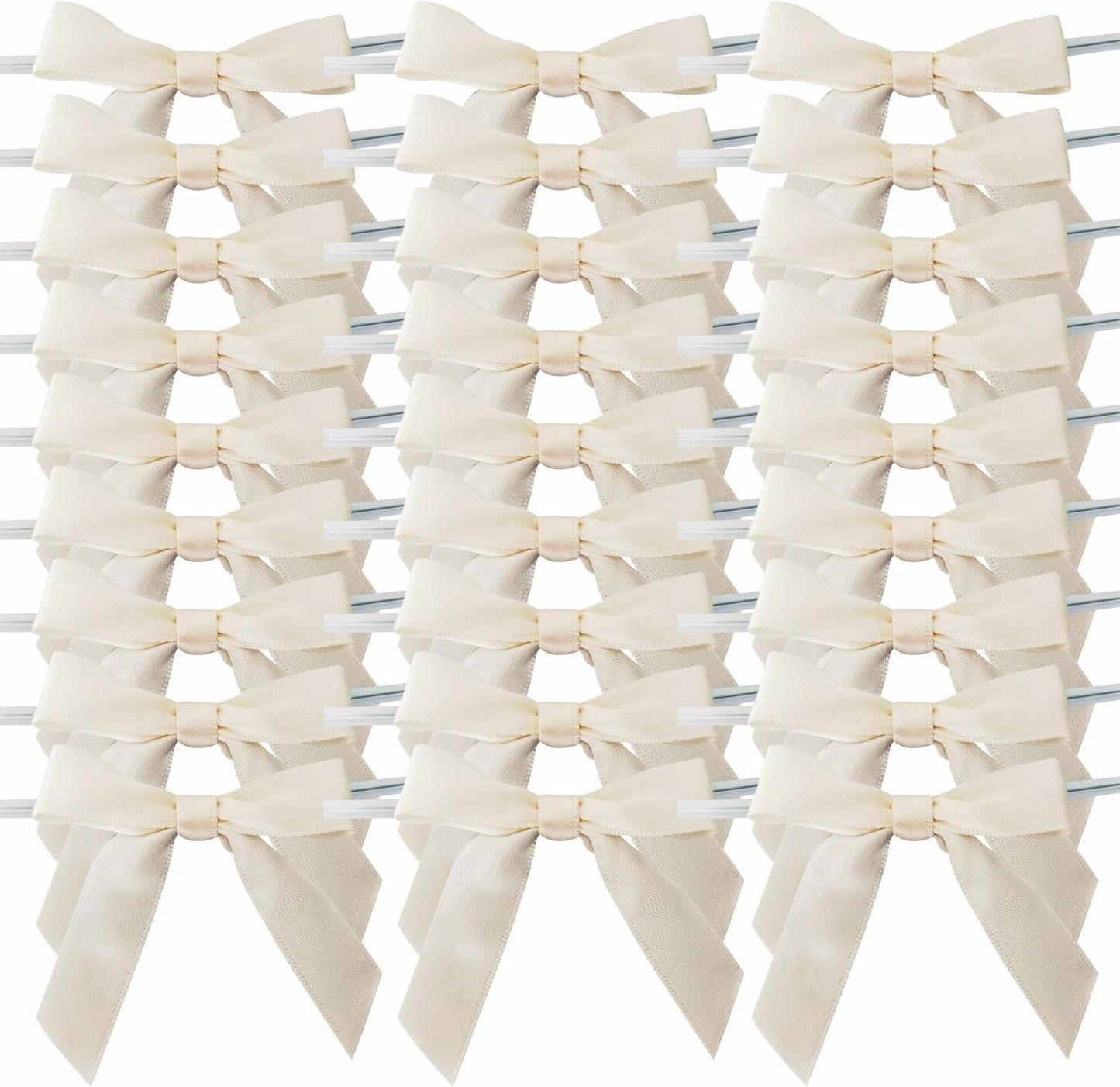 50pcs 2-1/2" Mini Satin Ribbon Bows with Twist Ties for Crafts Gift Wrapping Packing Christmas Decoration (2.5"-Ivory)
