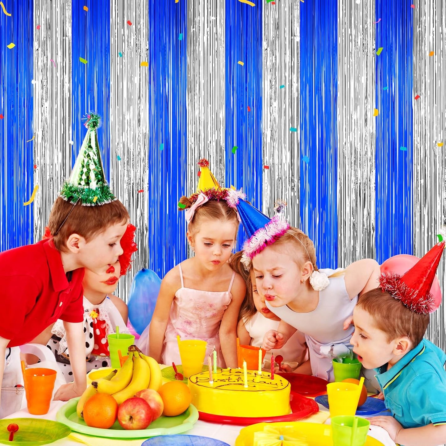 Silver and Blue Tinsel Backdrop Foil Fringe Curtains, 2Pack Birthday Door Decorations Photo Backdrop, Party Streamers Supplies for Bachelorette, Graduation, Christmas, Disco Decor New Year Decorations