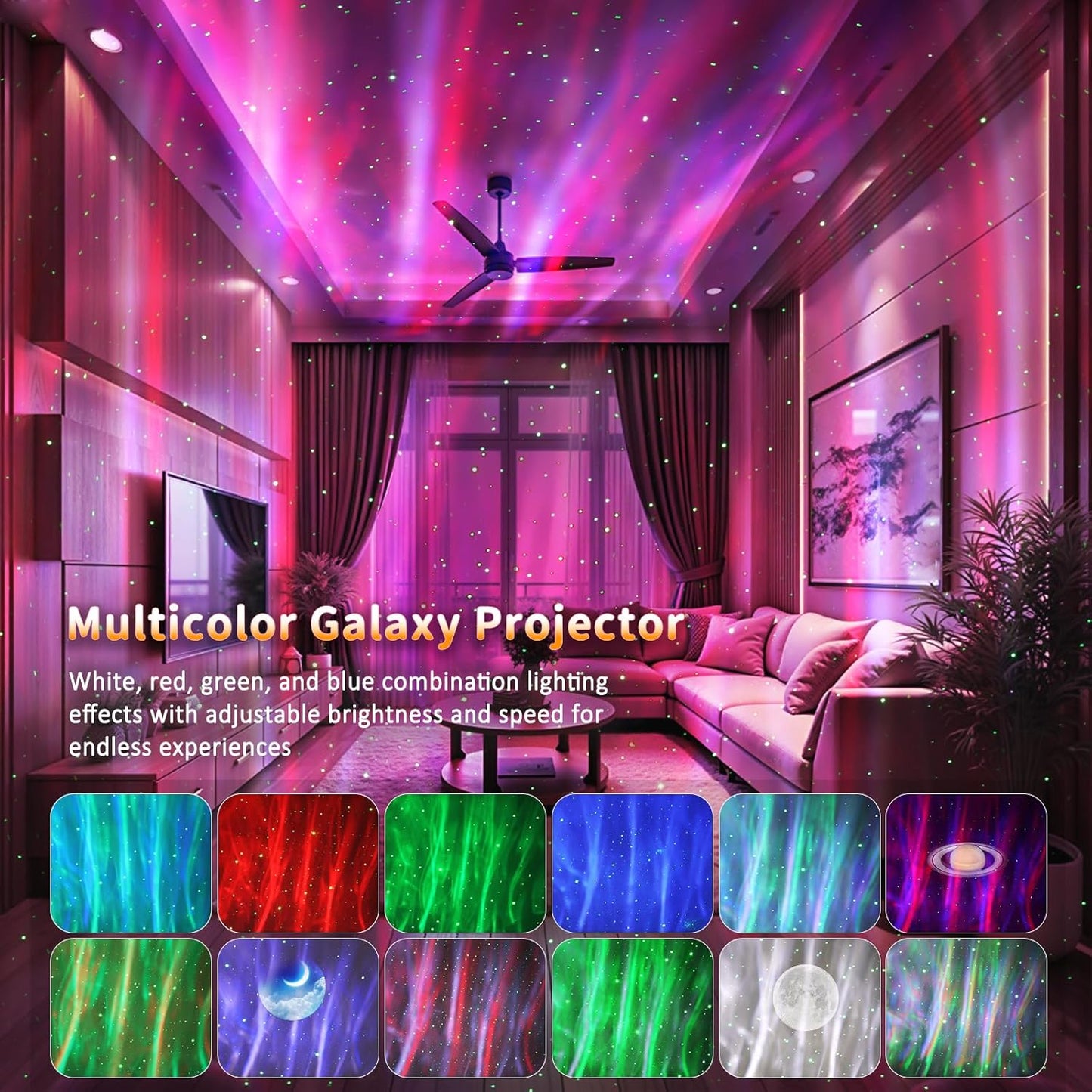 Star Projector Galaxy Projector for Bedroom, White Noise Bluetooth Speaker Northern Lights Projector, Suitable Gaming, Home Theater, Adult, Christmas Mood Night Light