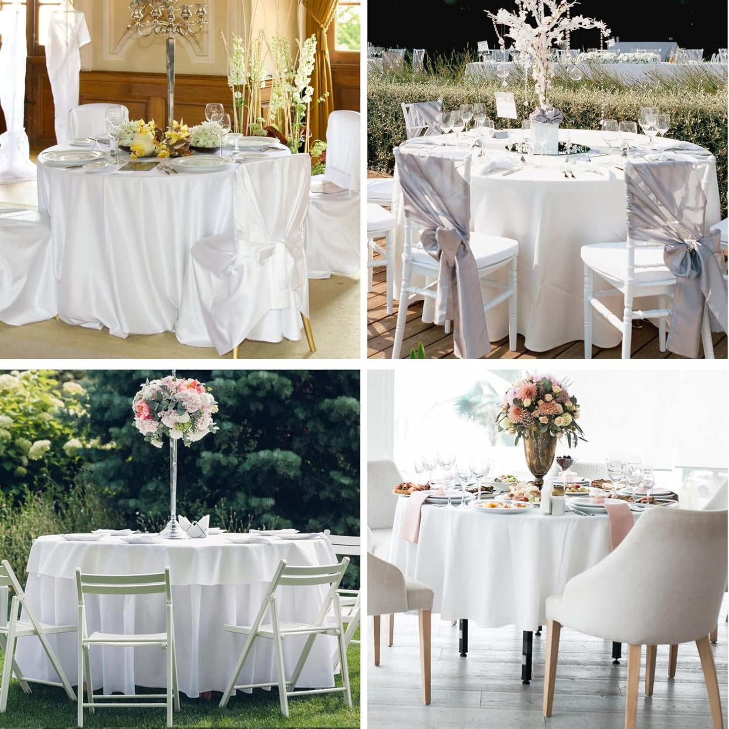 Round Tablecloth 132 Inch 6 Pack White Tablecloths Washable Decorative Linen Polyester Table Clothes Cover for Dining Table Banquets Buffet Parties and Wedding