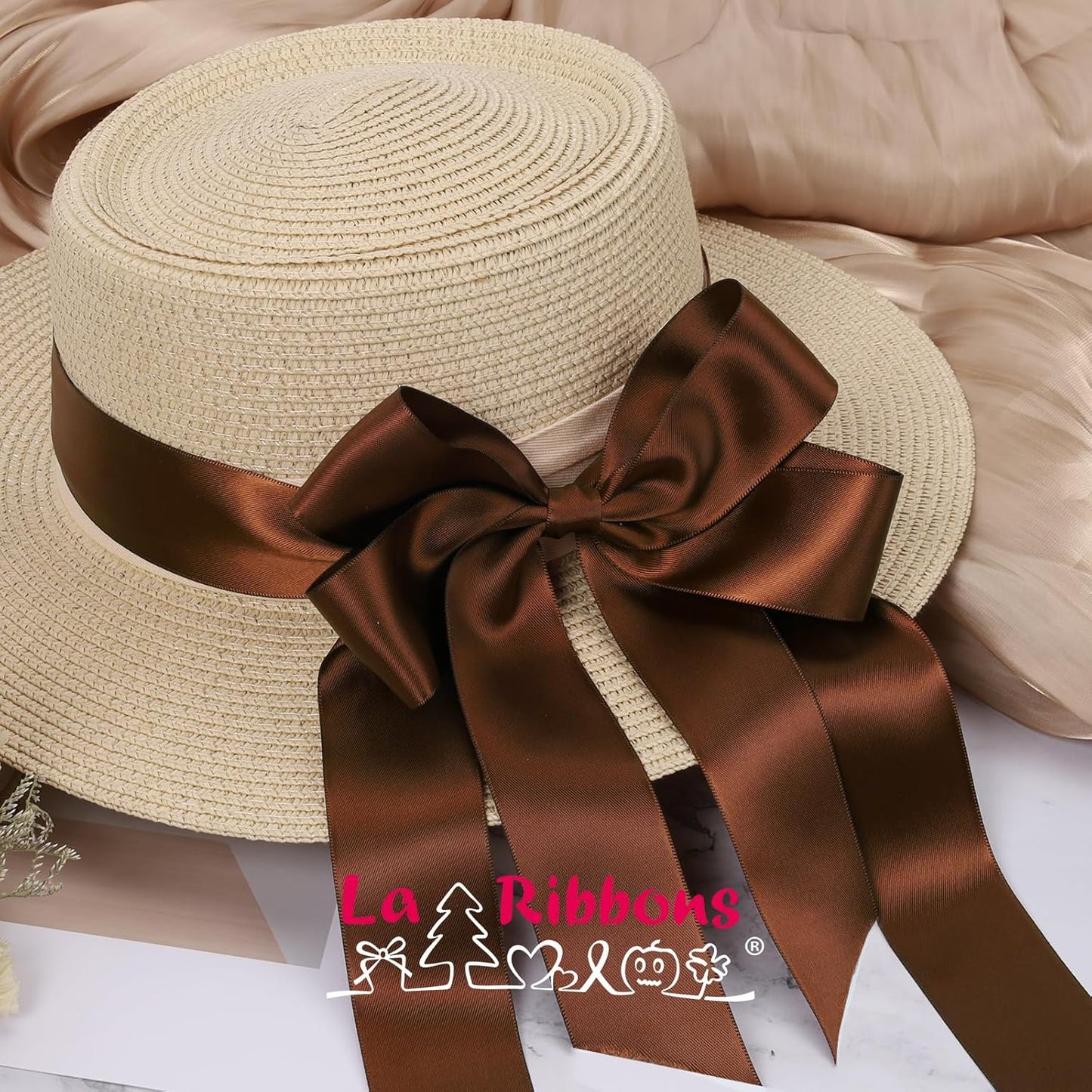 LaRibbons Brown Ribbon 1 1/2 Inch 25 Yards Double Faced Friar Brown Silk Ribbon for Flower Bouquet Crafts Gift Wrapping Wedding Party Decoration