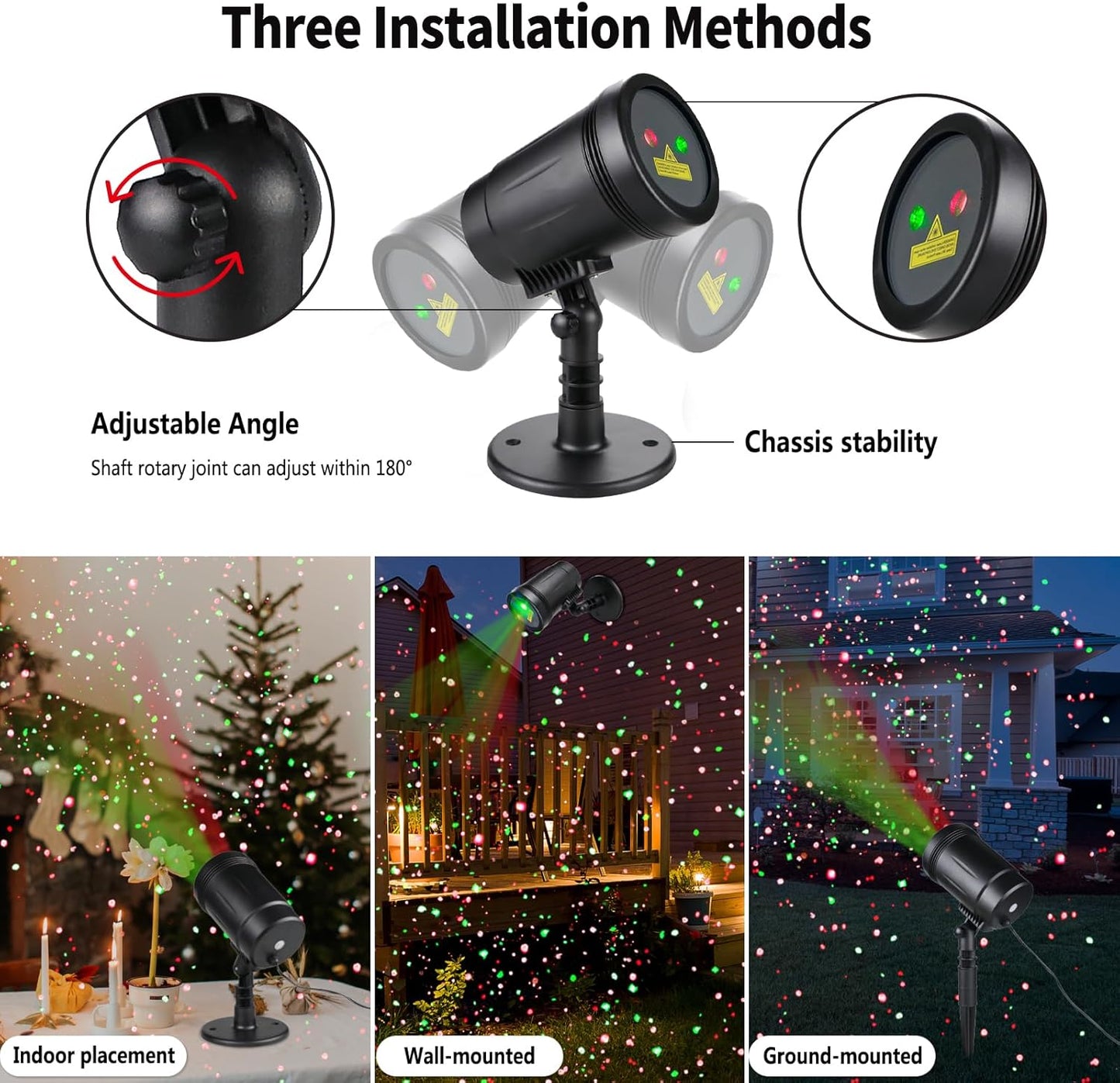 Outdoor Garden Laser Light Projector, Christmas Laser Lights with Red and Green Star Show, Waterproof Holiday Laser Light Landscape Spotlight, Suitable for Outdoor Garden, Home, Decoration, Party