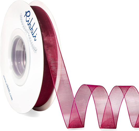 Ribbli Wine Red Organza Ribbon,1/2 Inches x Continuous 50 Yard,Wine Sheer Ribbon for Gift Wrapping,Cookie Wrapping,Wedding Decoration,All Crafting and Sewing