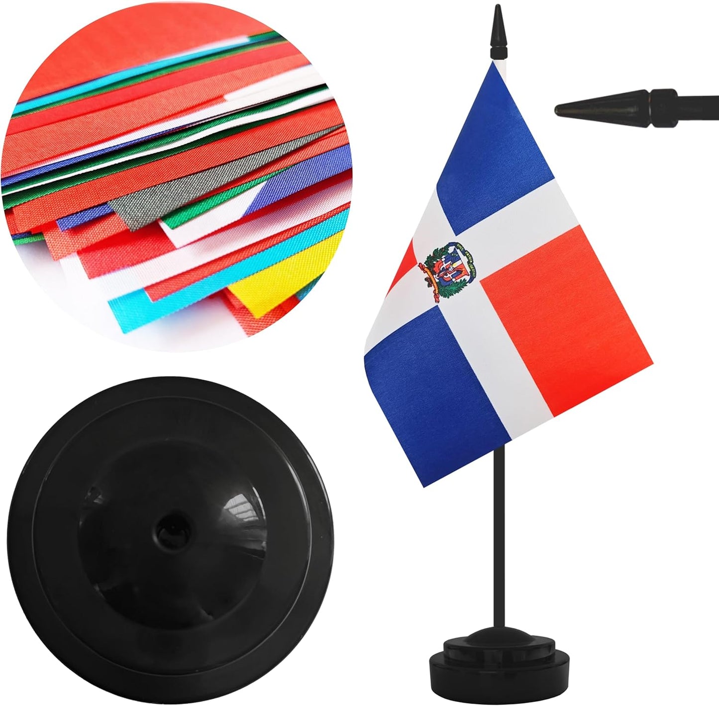 2 Pack Dominica Desk Flag Set, Dominican Desktop Small Miniature Table Office Flag with 12" Black Pole and Black Base, Offices, Classroom, Home, Festival Decoration (Dominica)