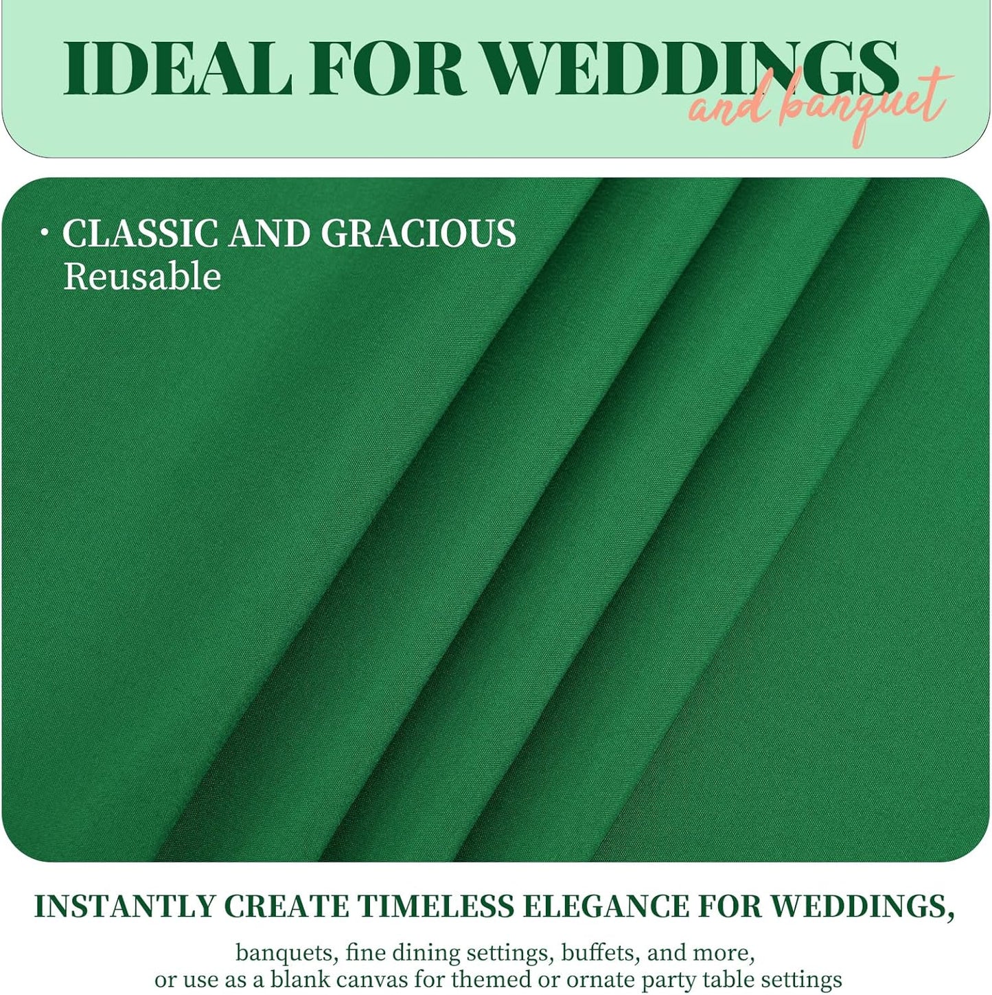 12 Pack 60 x 126 Inch Rectangle Tablecloth Green Polyester Tablecloth for 8 Ft Rectangle Tables, Washable Fabric Table Cloth for Wedding Dining Table Buffet Parties Camping