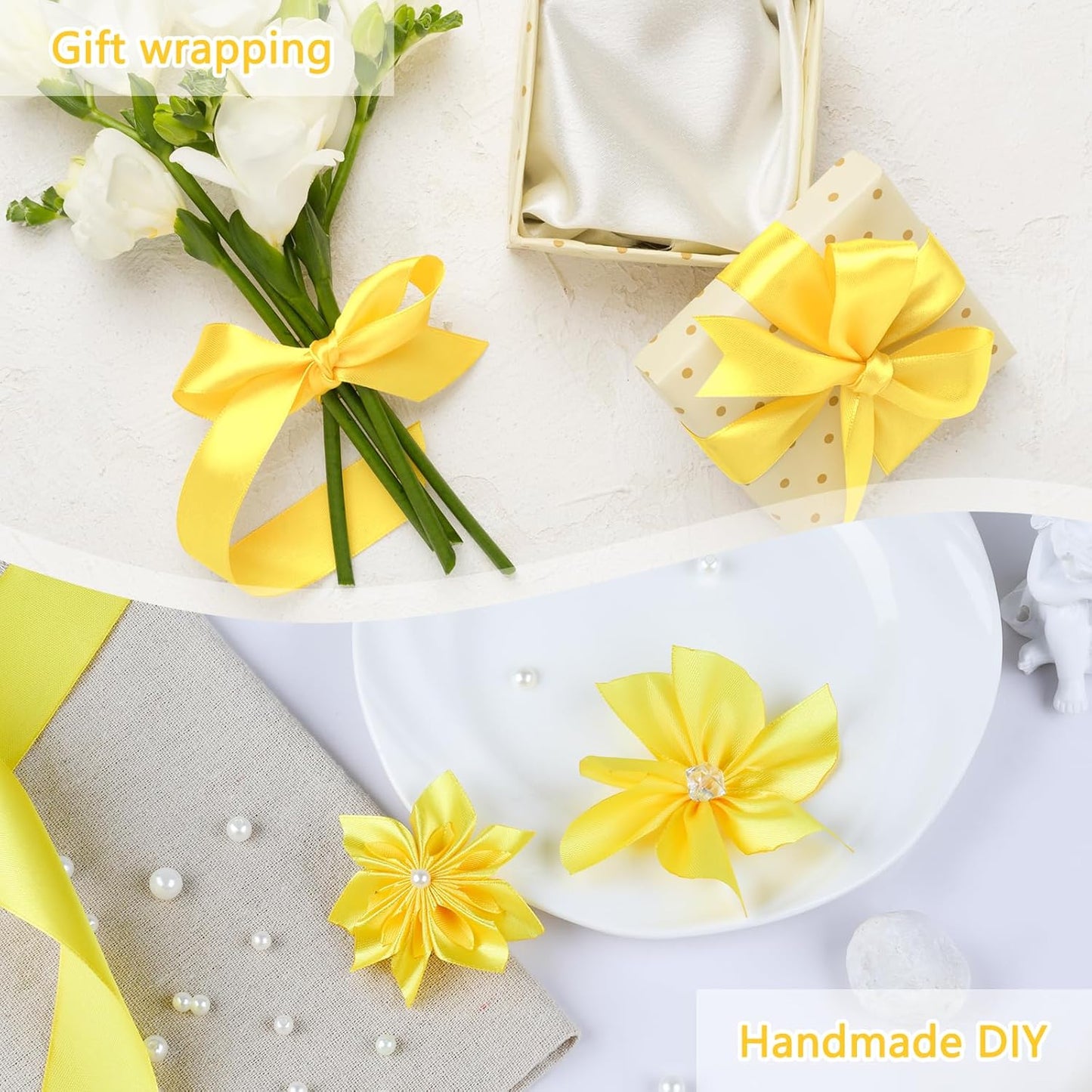 NESCCI 100 Yards Ribbon,1-1/2 Inch Yellow Satin Ribbon,Single Face Satin Ribbons,Perfect for Gift Wrapping,Wedding Decoration,Handmade Bows,Wrapping Bouquet, Halloween, Christmas