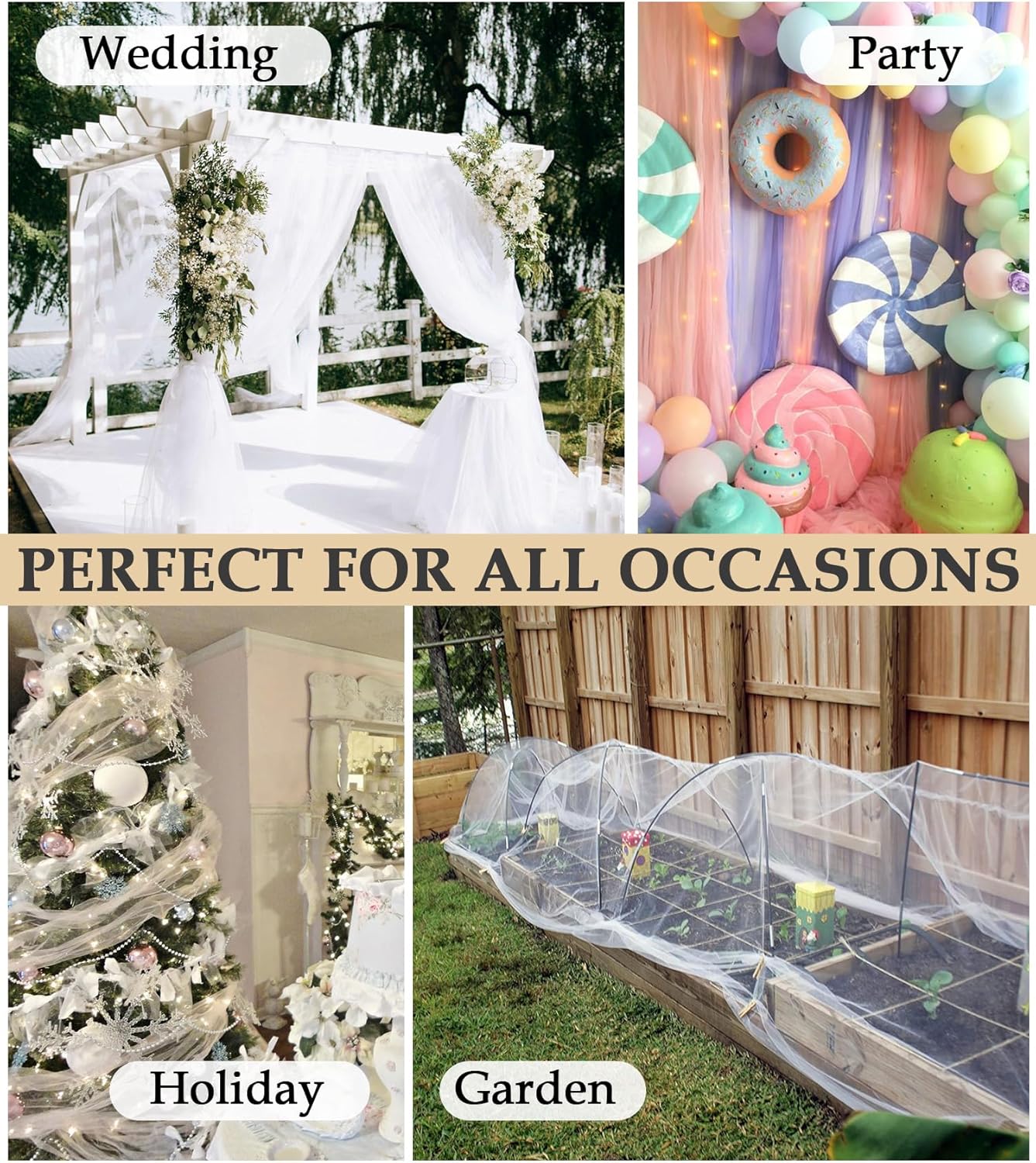 White Tulle Fabric Roll, 54" x 40 Yards (120FT) Tulle for Wedding Decoration Christmas Gift Wrapping DIY Tutu Party Backdrop Garden Baby Shower Table Skirts