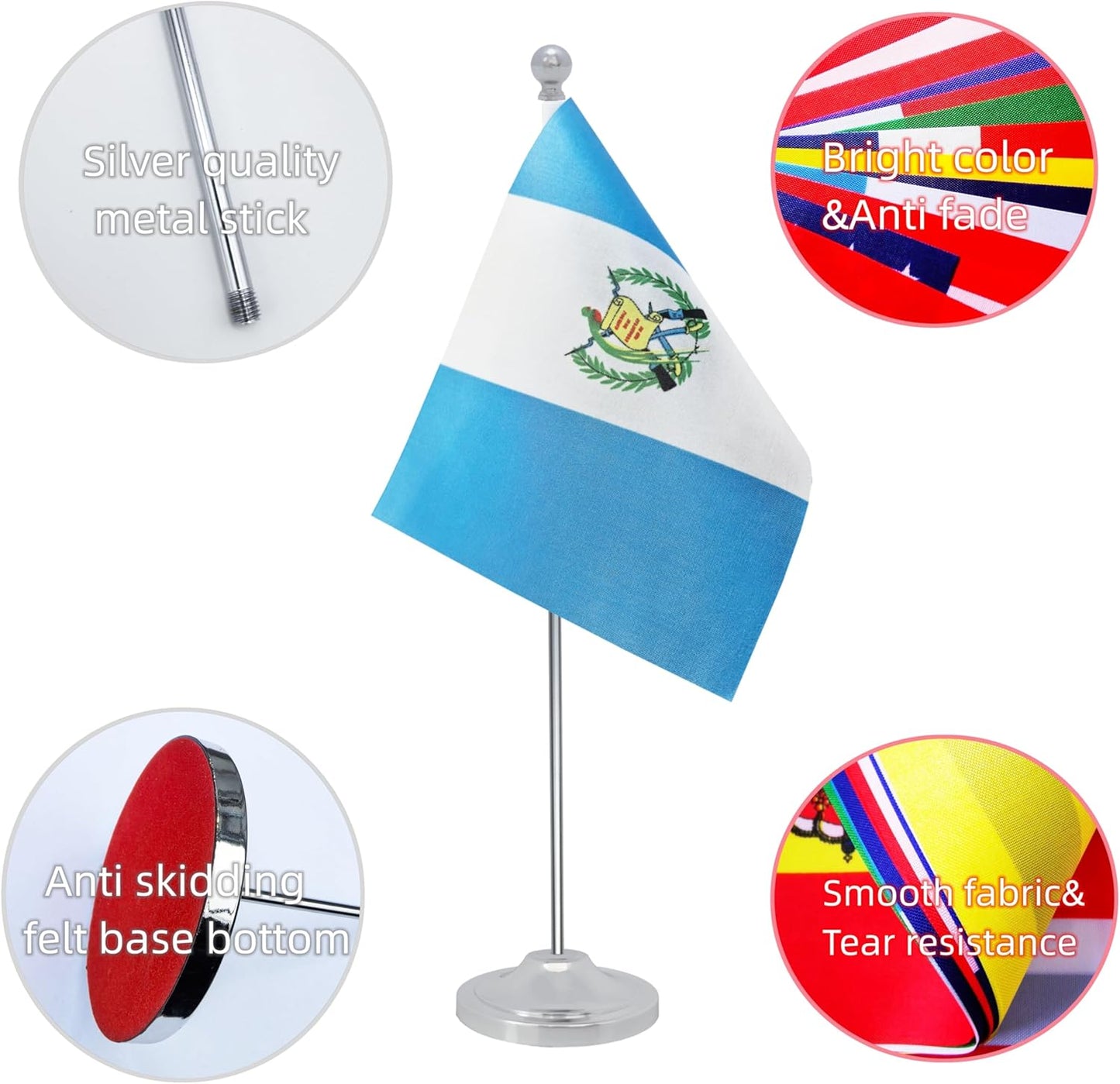 Guatemala Desk Flag, Guatemalan Table Office Flag with Metal Pole and Stand Base, International Country Flags, Festival Event Celebration, Classroom Meeting Desktop Decor (Guatemala)