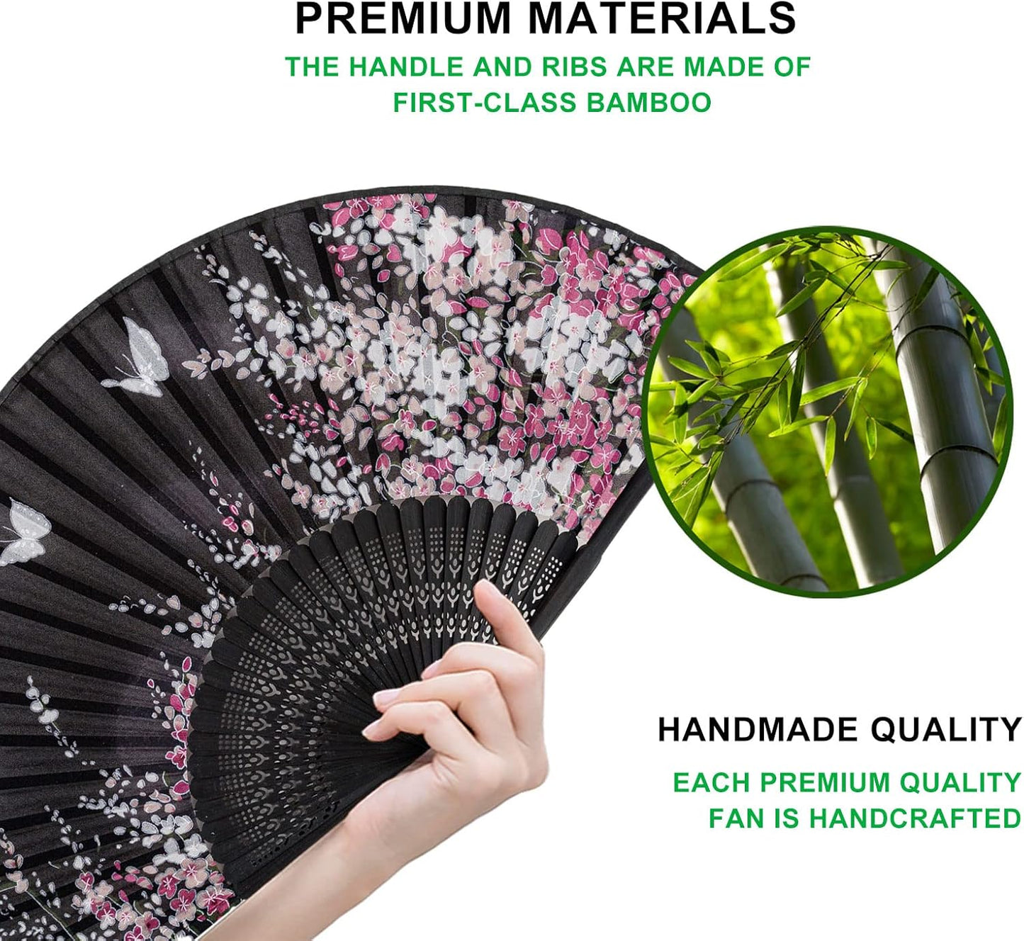 Amajiji 8.27"(21cm) Hand Held Bamboo Silk Folding Fan Hand Fan,Chinese/Japanese Charming Elegant Vintage Retro Style,Women Ladys Girls Best Gifts (Black Butterfly)