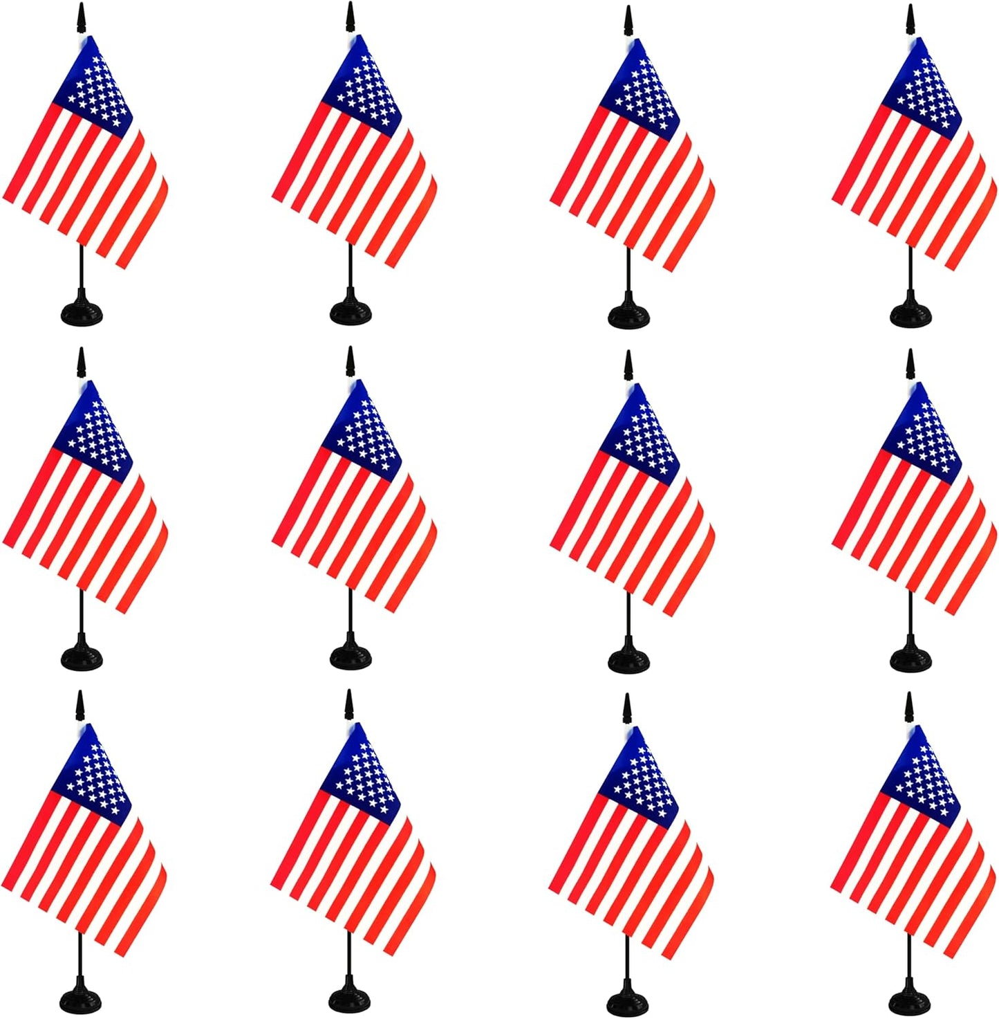 America USA Desk Flag, 12 Pack American Table Office Flag with Black Solid Pole and Stand Base, International Country Flag, 4th of July, Classroom Meeting Desktop Decor (USA)