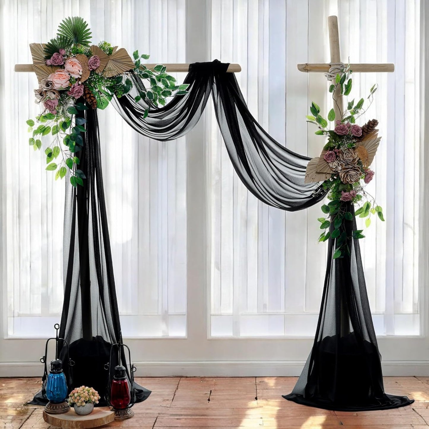 MDS Halloween Chiffon Draping Fabric - 2 Panel, 30" Wide x 30ft Long - Sheer Spooky Arbor & Canopy Drapery for Haunted House Backdrops, Party Ceilings, DIY Costumes & Themed Events - Black