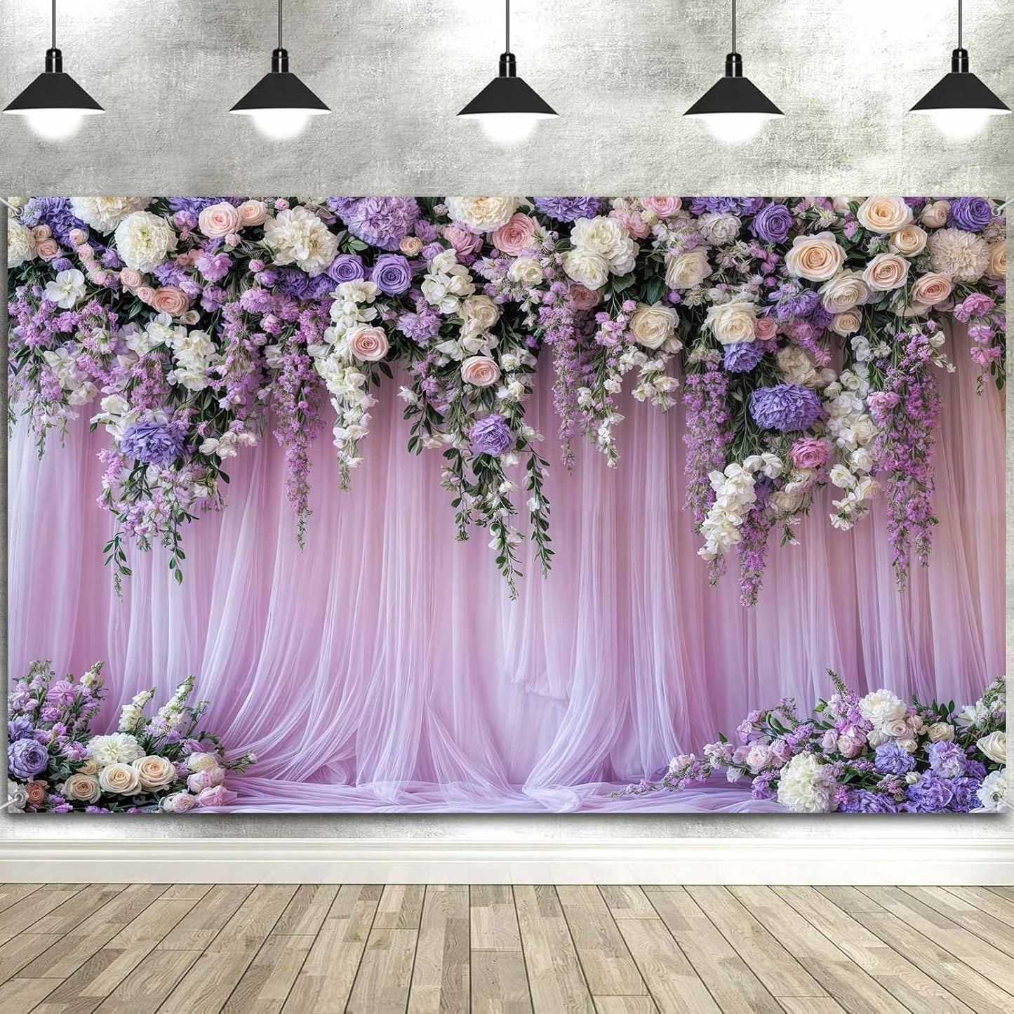 15x10ft Purple Lavender Floral Bridal Backdrop Wedding Flower Photography Backdrop for Girl Portrait Baby Shower Birthday Party Decor Banner Mother's Day Party Wall Backdrop Studio Photo Backgrounds