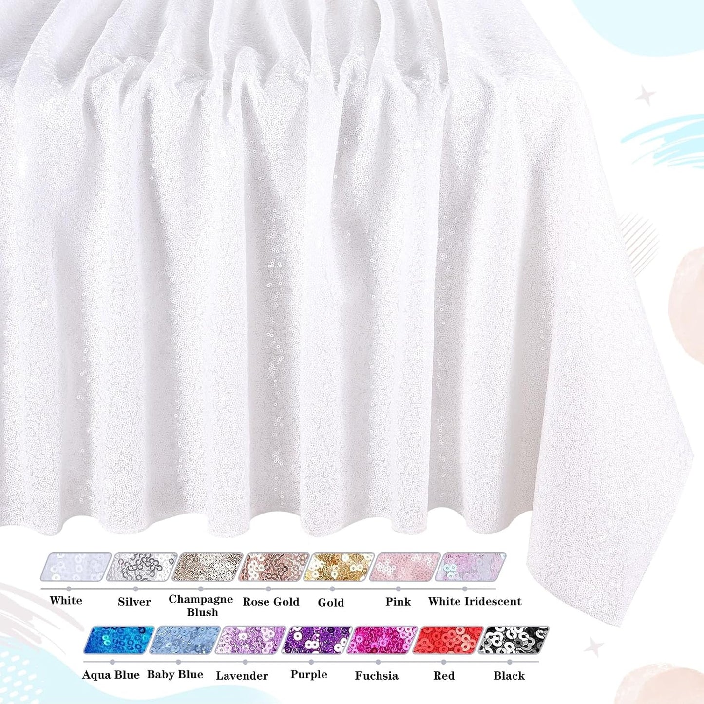 QueenDream White Sequin Tablecloth Rectangle 90 x 156 Inch Table Cloth for Wedding Bridal Shower Party Decorations