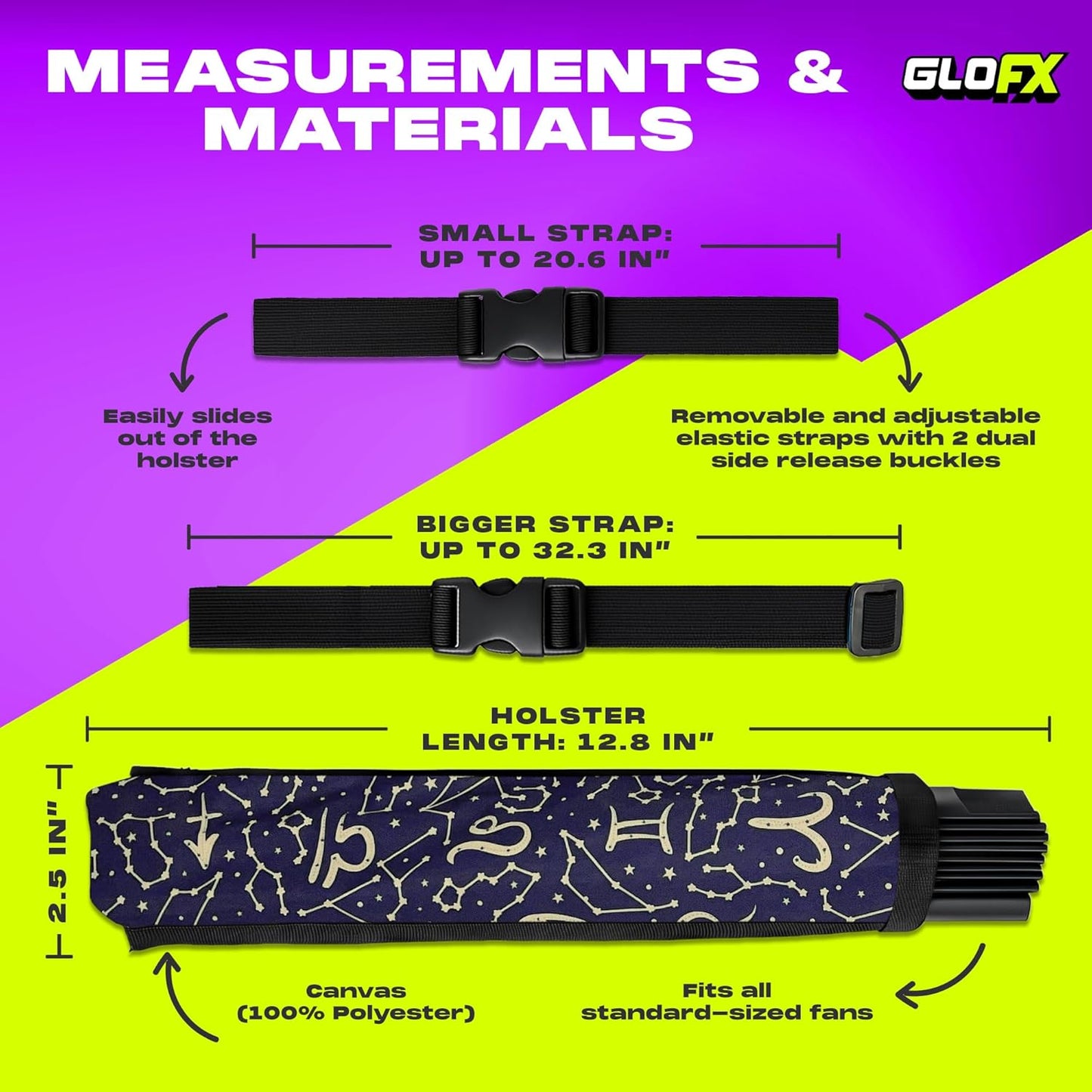 GloFX Zodiac Fan Holster – Astrology Belt Holster for Folding Hand Fans – Fan Holder Pouch for Waist or Belt – Fan Accessory for Festivals and Performances