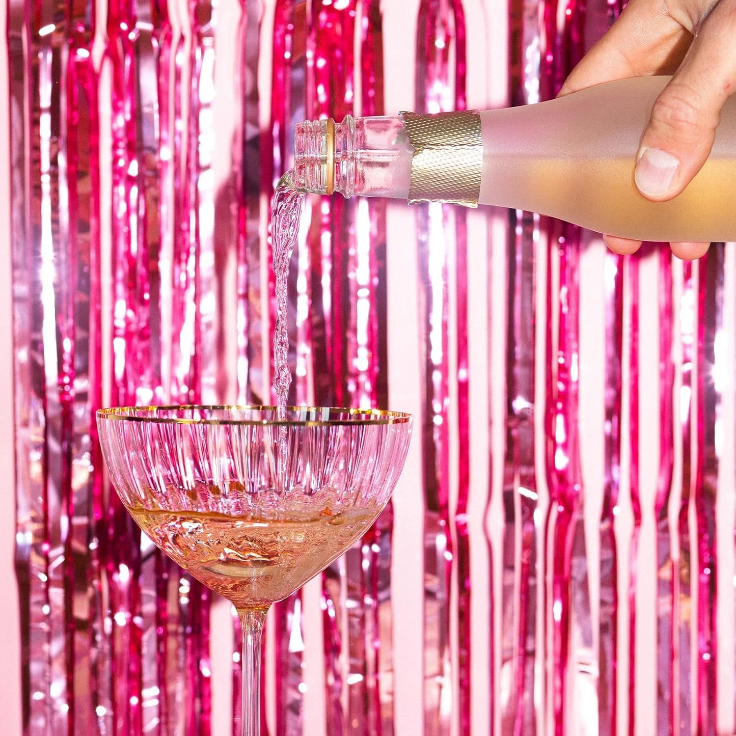 10 Pack Pink Backdrop Curtain 3.2ft x 8.2ft Metallic Tinsel Foil Fringe Curtains Photo Booth Background for Birthday Party Decoration Baby Shower Engagement Wedding Christmas Decoration (Pink)