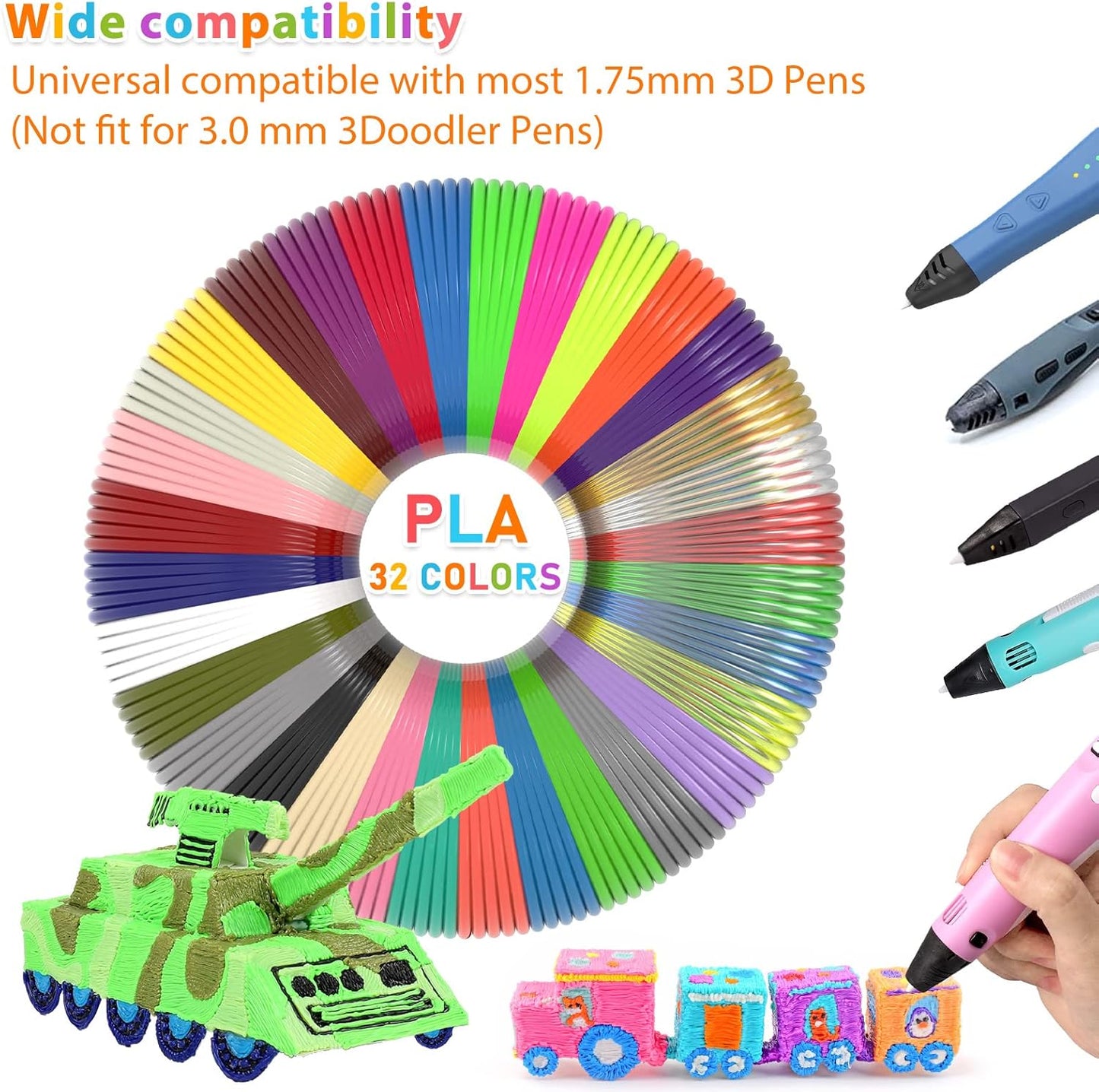 FIROS 3D Pen Filament Refills, 32 Colors 3D Pen PLA Filament, Each Color 9.84 Feet, Total 315 feet 3D Printing Pen PLA Filament, Compatible with SCRIB3D MYNT3D 3D Pen, Not Suitable for 3Doodler