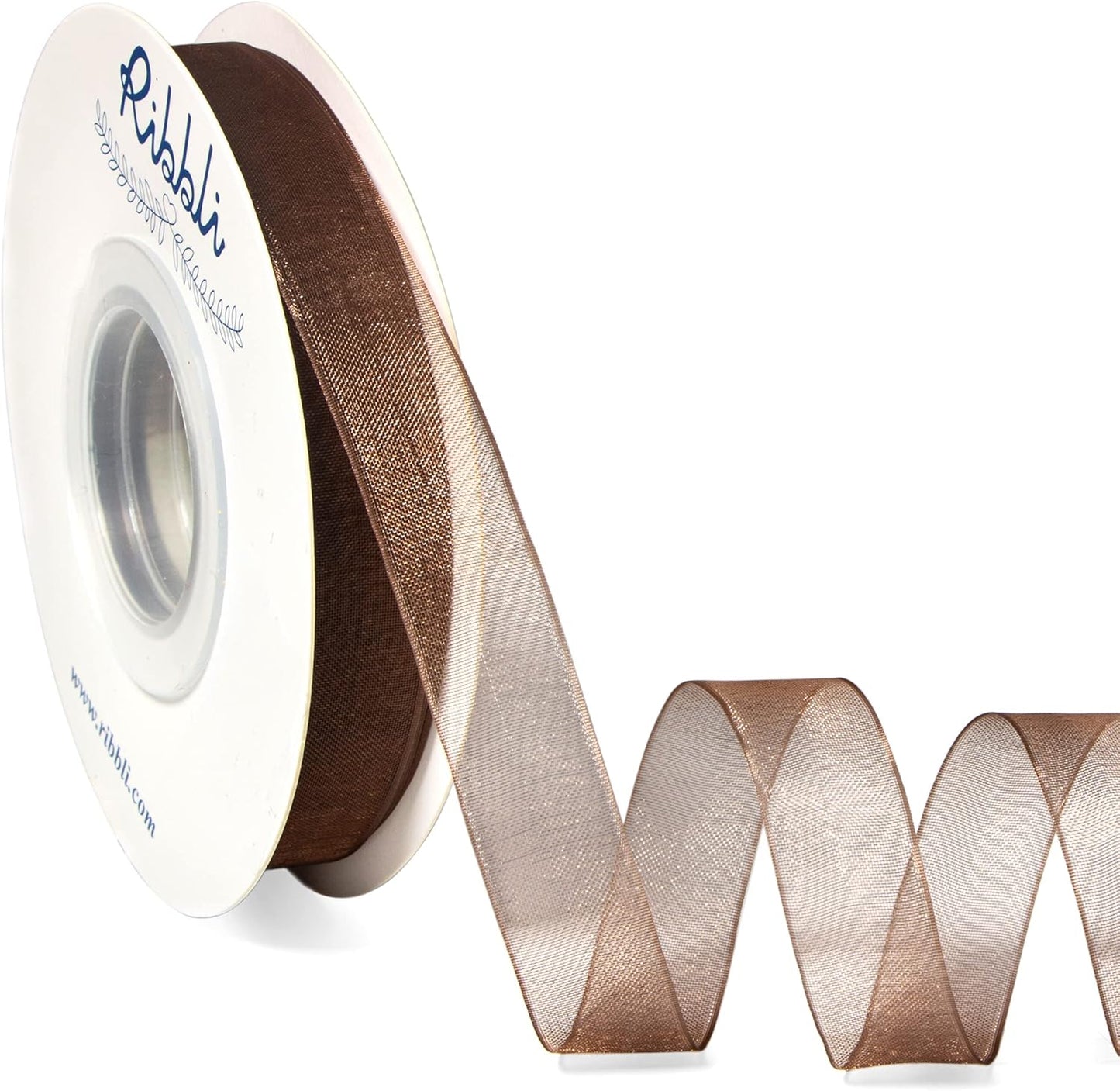 Ribbli Brown Organza Ribbon,1/2 Inches x Continuous 50 Yard, Brown Sheer Ribbon for Gift Wrapping,Cookie Wrapping,Wedding Decoration,All Crafting and Sewing